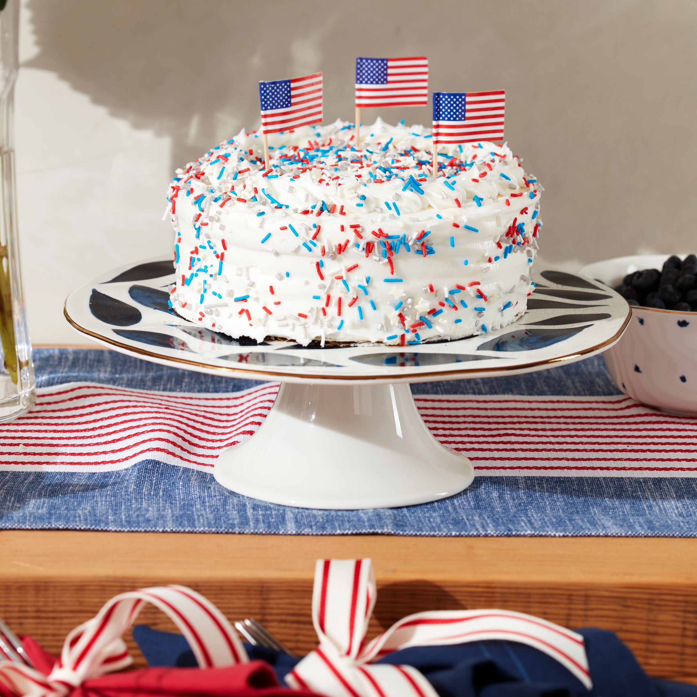 Blue Bay Cake Plate with Gold Band & Organic Texture | Unique Dessert Stand