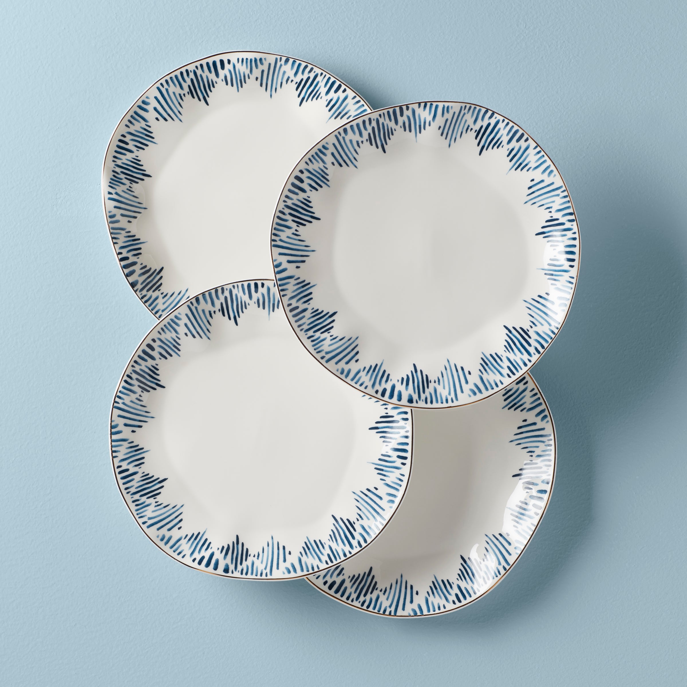Blue Bay Ikat Porcelain Dinner Plates - Set of 4 | Dishwasher & Microwave Safe