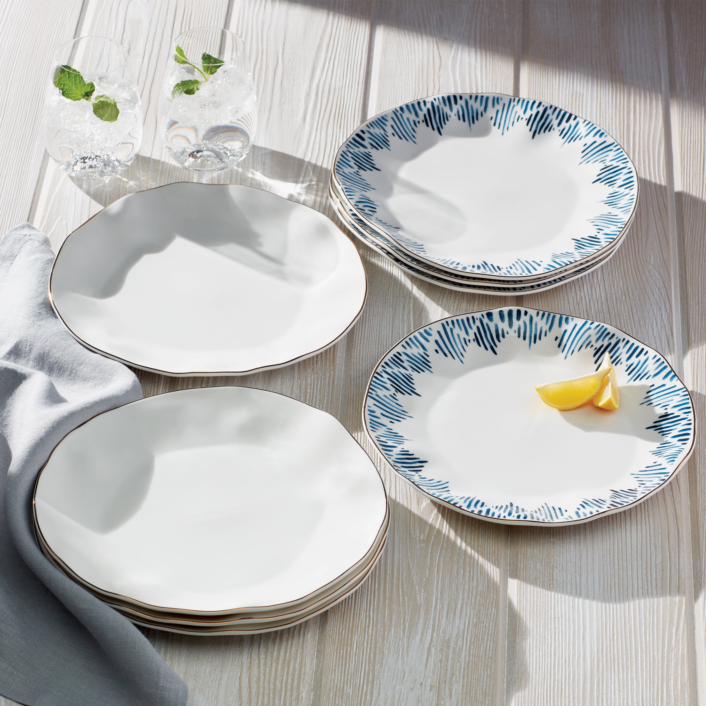 Blue Bay Ikat Porcelain Dinner Plates - Set of 4 | Dishwasher & Microwave Safe