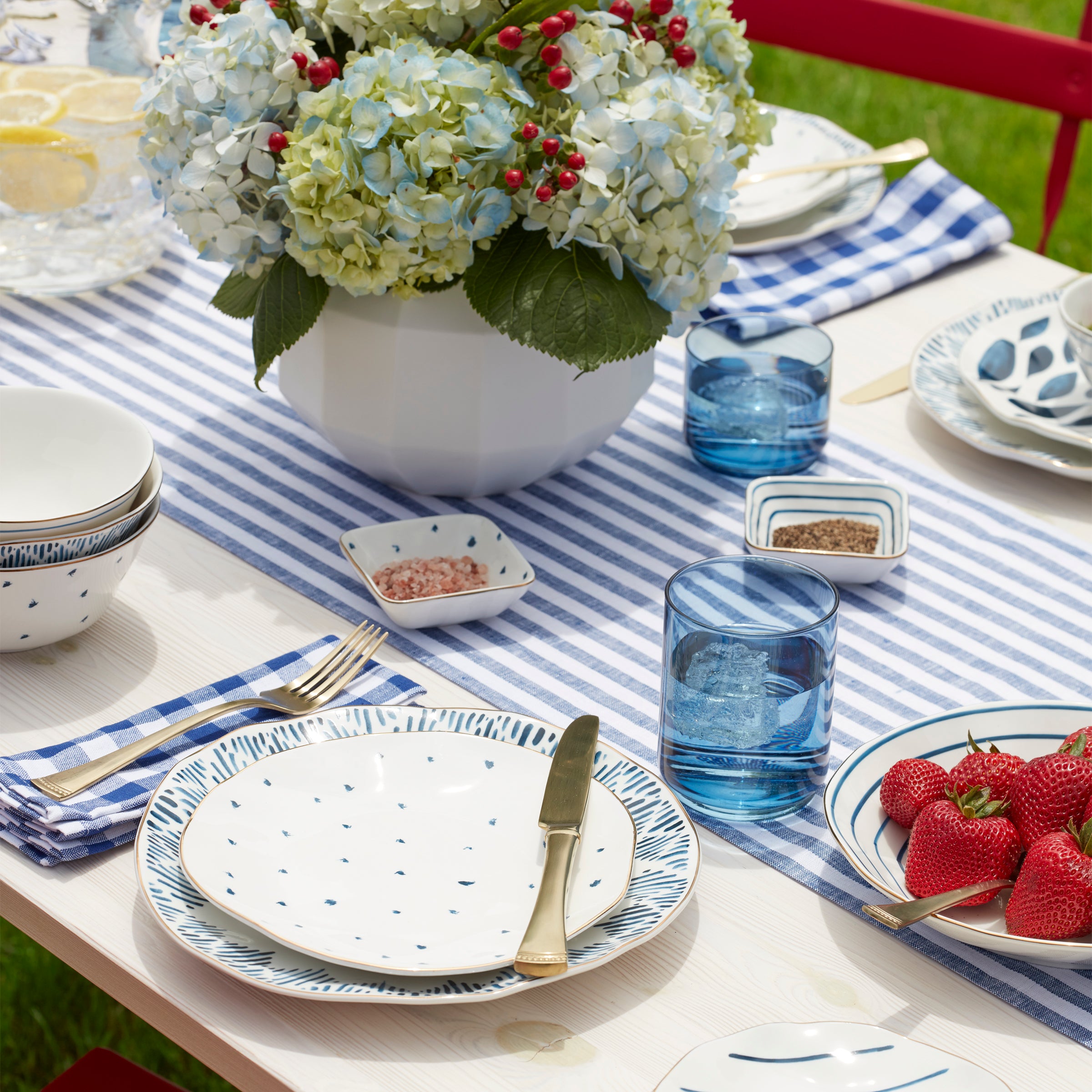 Blue Bay Ikat Porcelain Dinner Plates - Set of 4 | Dishwasher & Microwave Safe