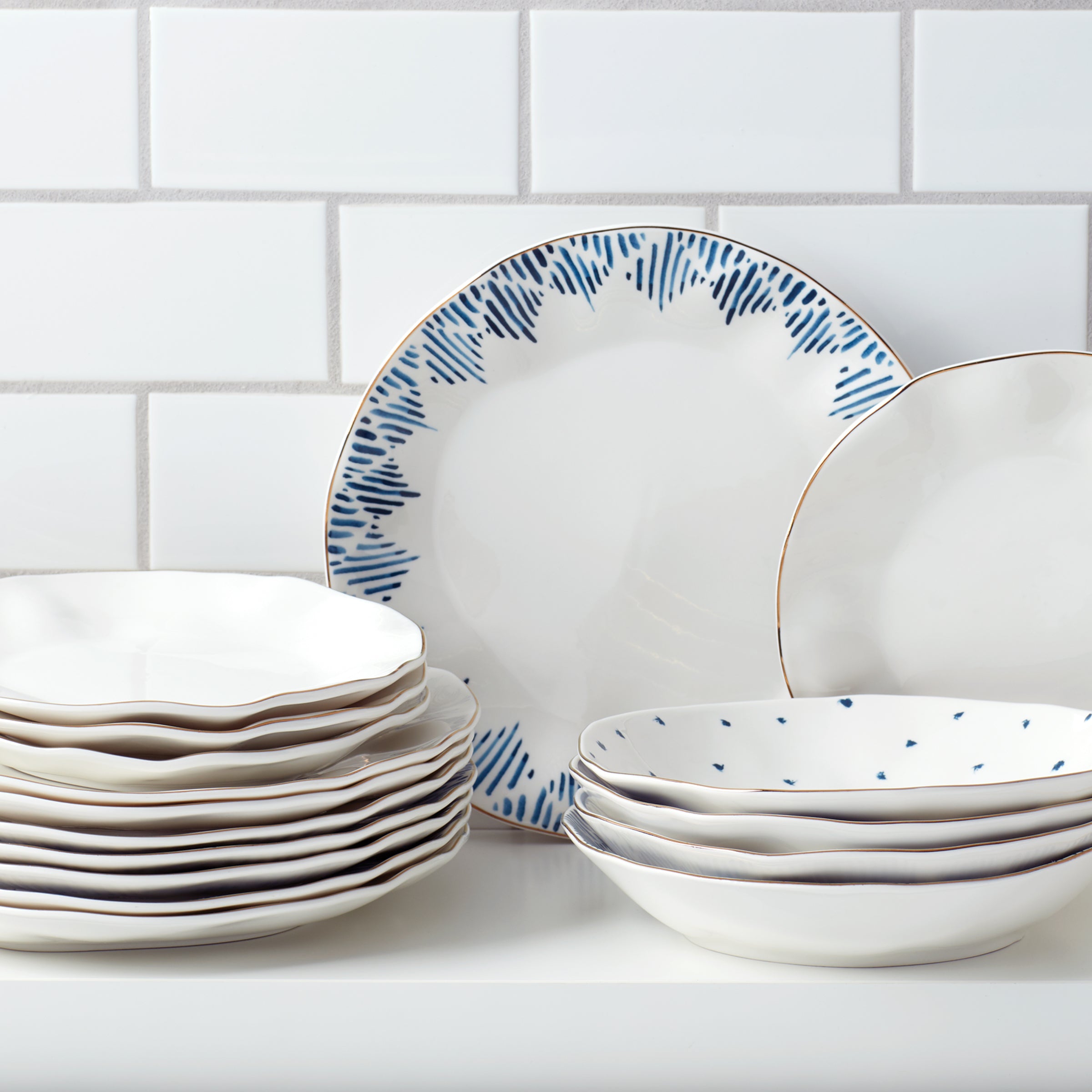 Blue Bay Ikat Porcelain Dinner Plates - Set of 4 | Dishwasher & Microwave Safe