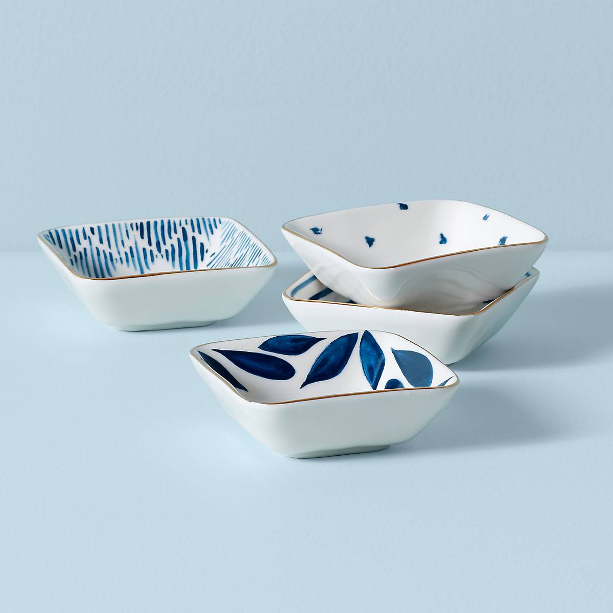 Stackable Dip Bowls Set of 4 with Gold Banding | Blue Bay