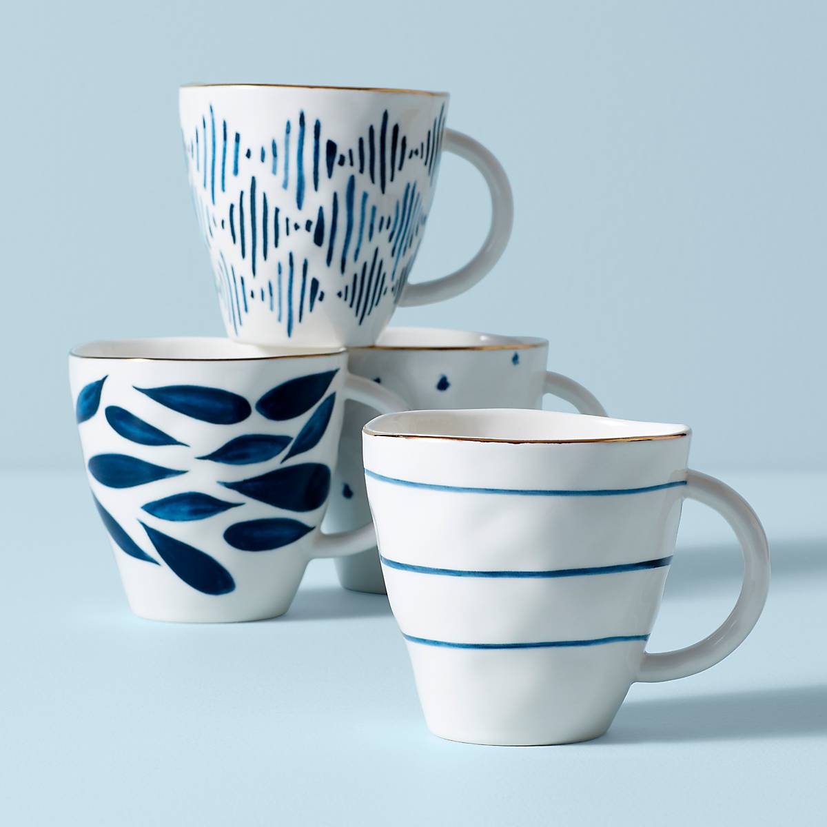 Blue Bay Dessert Mugs Set of 4 with Gold Banding | Tea & Coffee