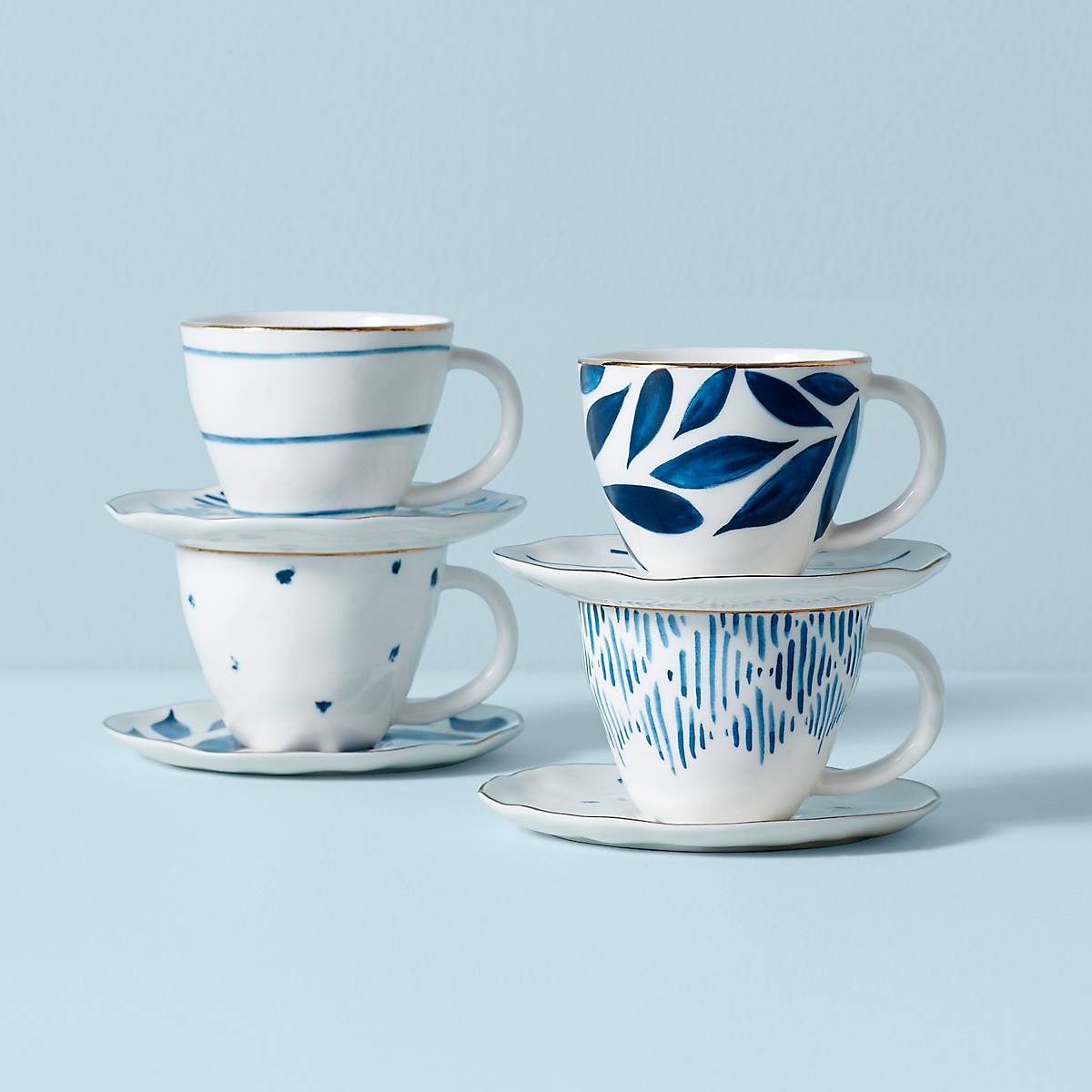 8-Piece Espresso Cup & Saucer Set with Sweet Patterns | Blue Bay