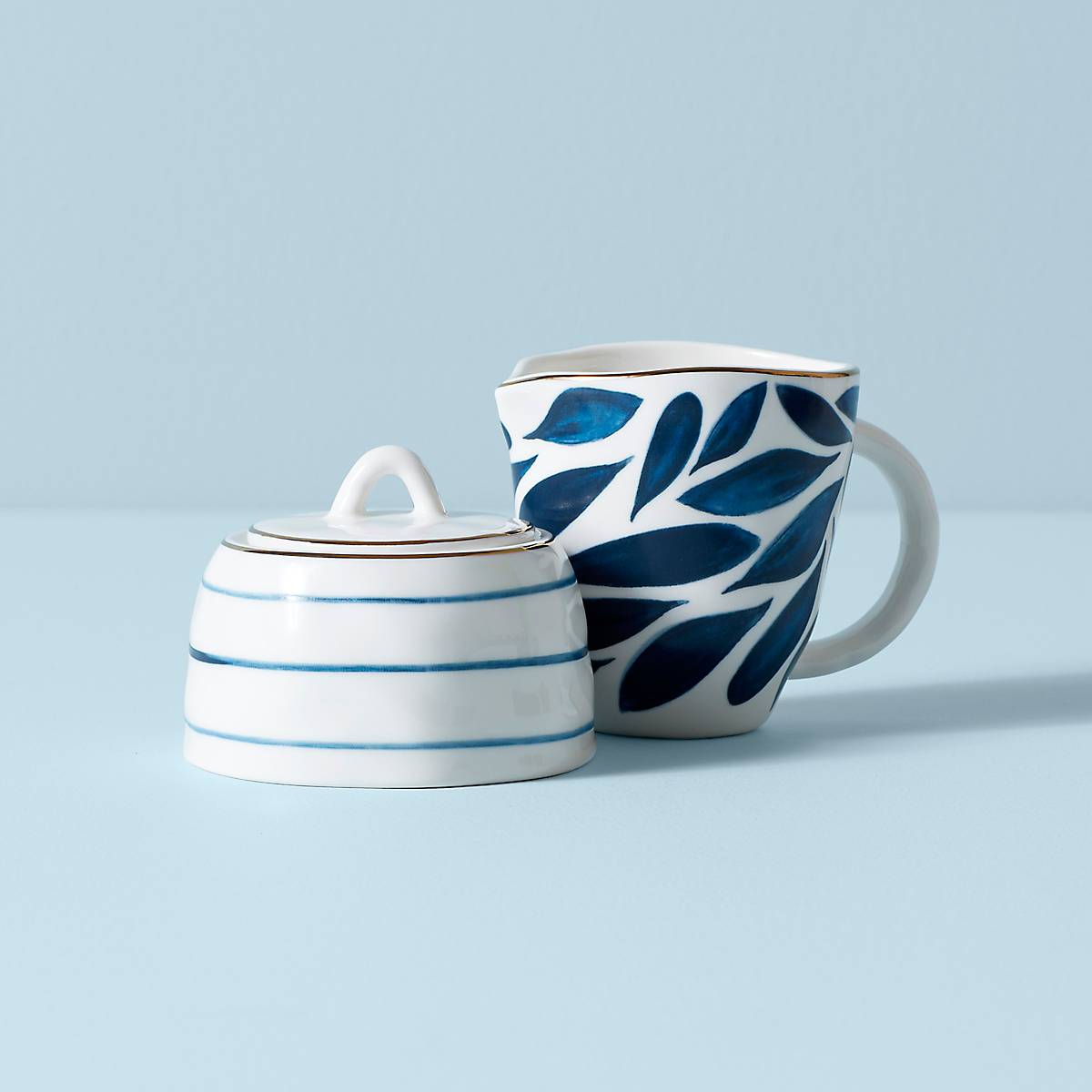 Striped Creamer & Sugar Bowl Set for Tea & Coffee | Blue Bay