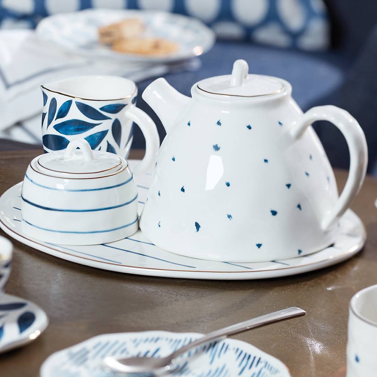 Striped Creamer & Sugar Bowl Set for Tea & Coffee | Blue Bay