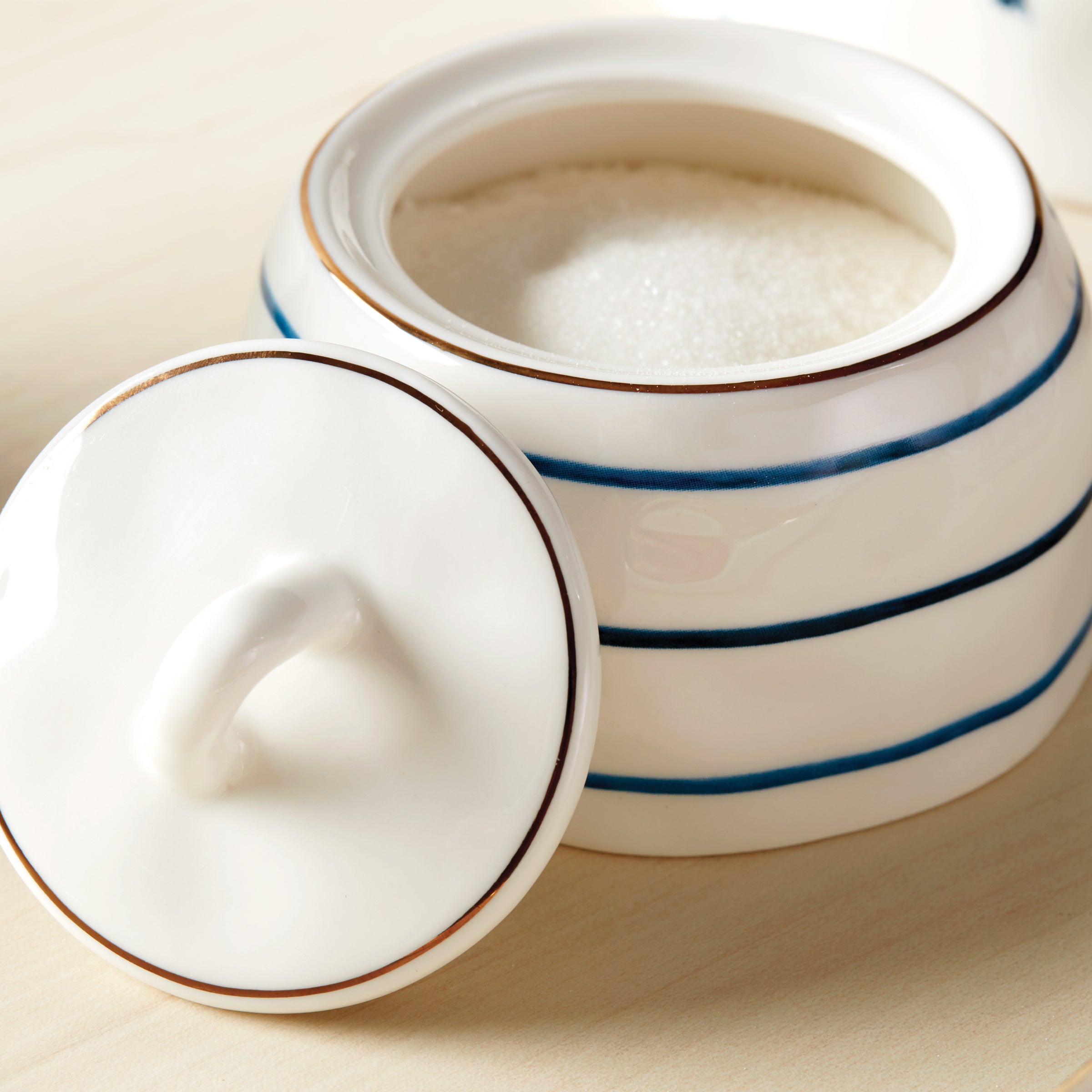 Porcelain Tea Set for Two with Gold Accents | Blue Bay Collection
