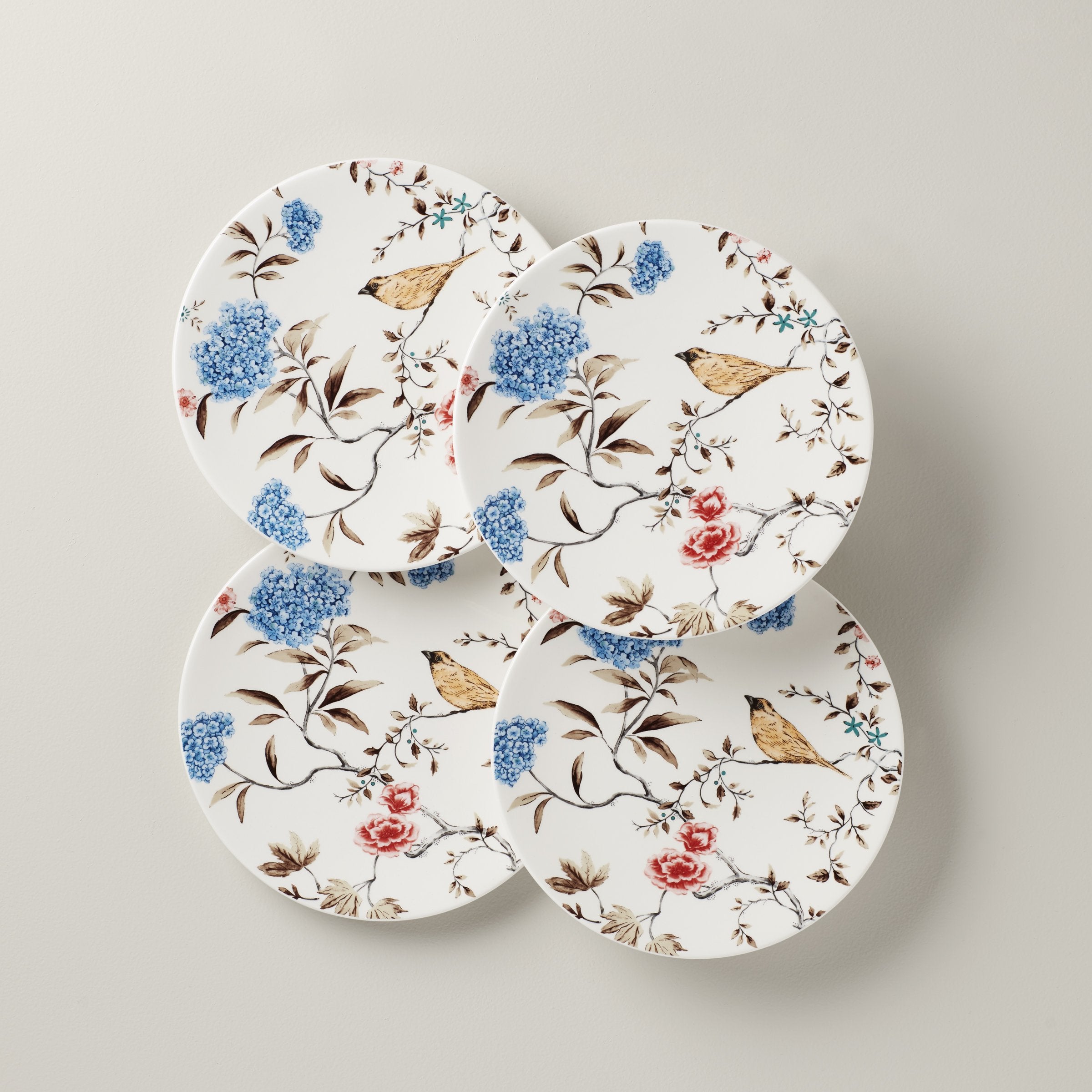 Floral Accent Plates Set of 4 with Birds & Botanicals | Sprig & Vine