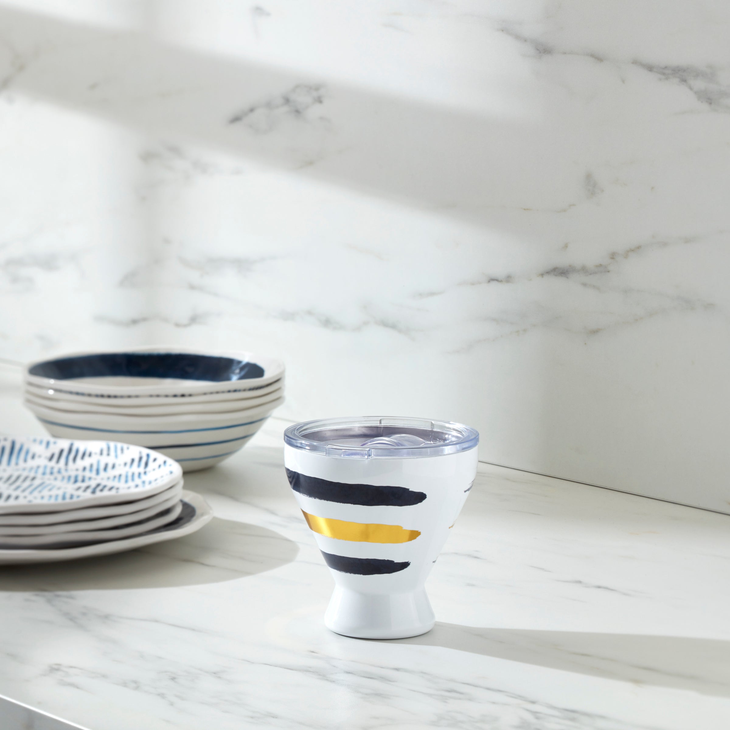 Insulated Stainless Steel Cocktail Tumbler with Blue Bay Stripe | Leakproof