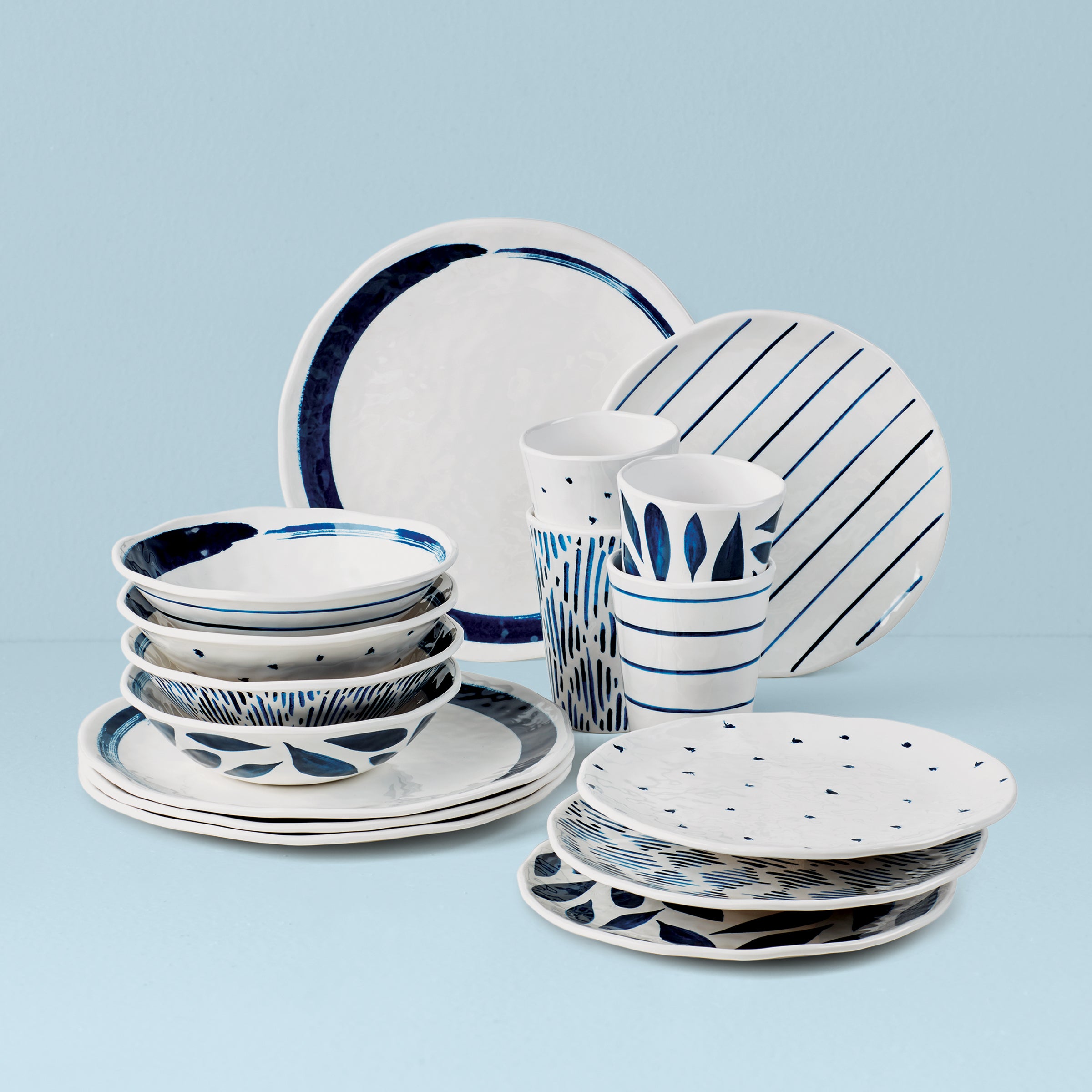 Melamine Dinnerware Set 16-Piece for Outdoor & Daily Use | Blue Bay
