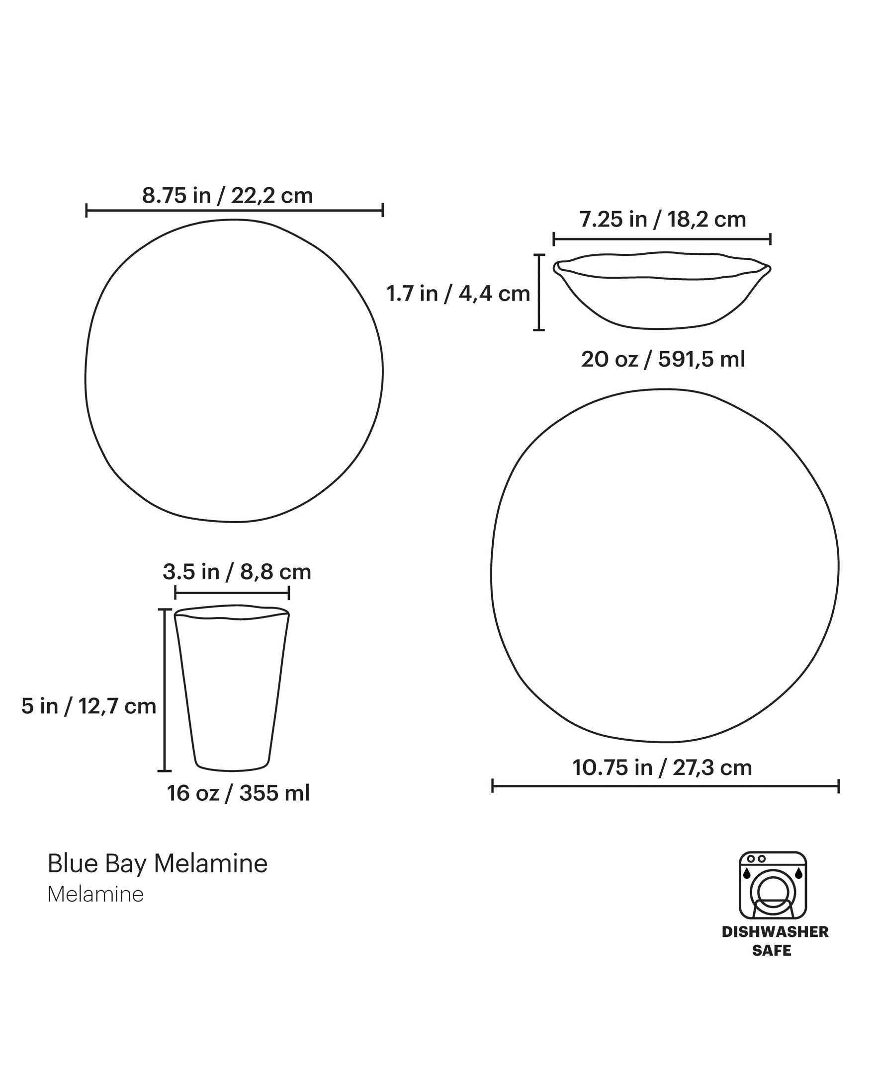 Melamine Dinnerware Set 16-Piece for Outdoor & Daily Use | Blue Bay
