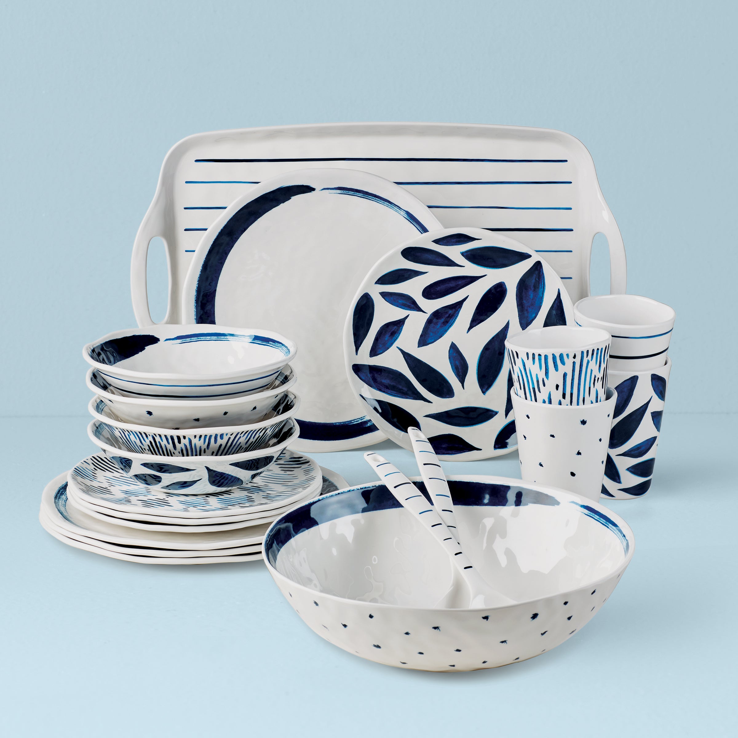 Melamine Dinnerware Set 20-Piece for Outdoor & Daily Use | Blue Bay