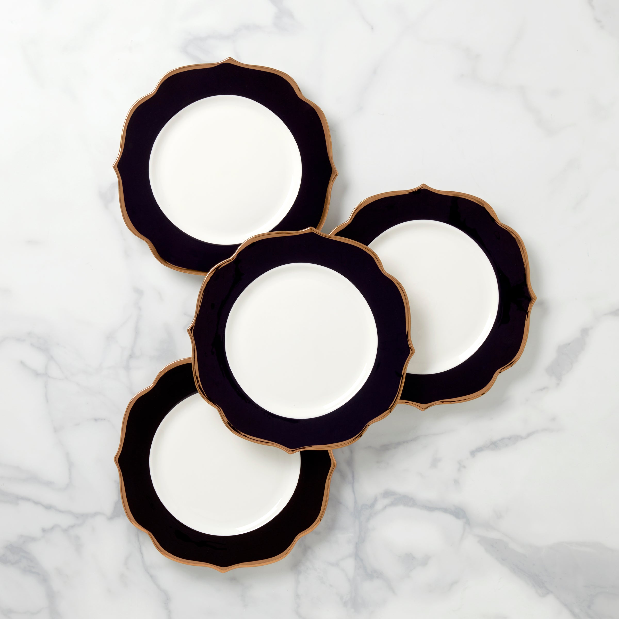 Black Porcelain Accent Plates - Set of 4 with Gold Trim | Contempo Luxe