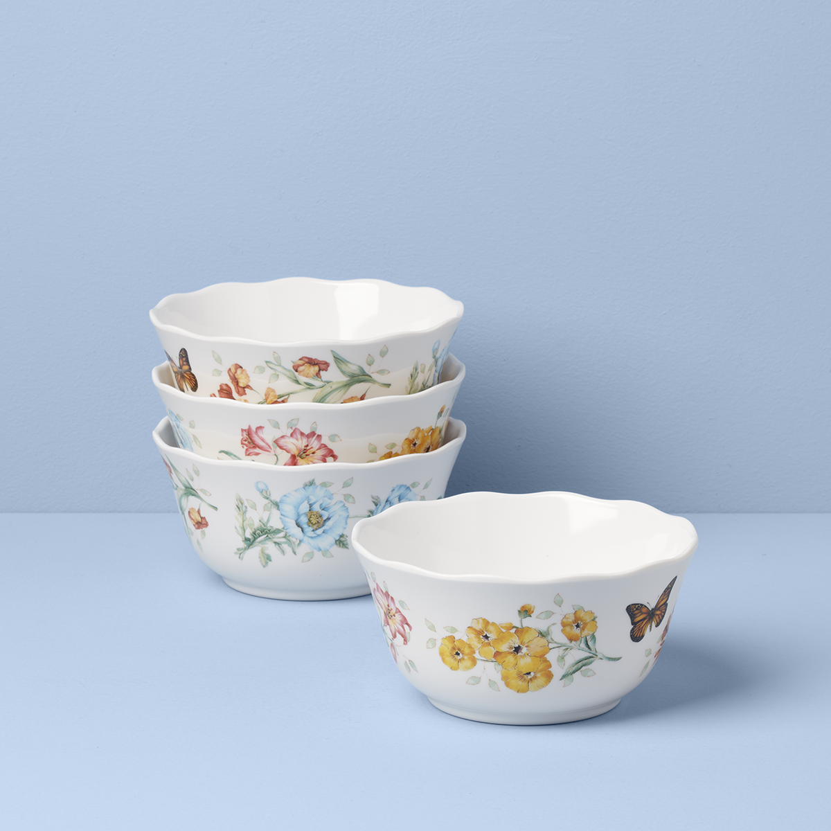 Butterfly Melamine Bowls Set of 4 - Shatterproof & Dishwasher-Safe | Butterfly Meadow