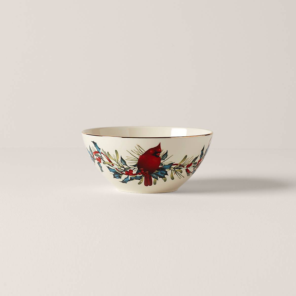 Porcelain Winter Bowl with Cardinal & Gold Accents | Holiday Table Decor