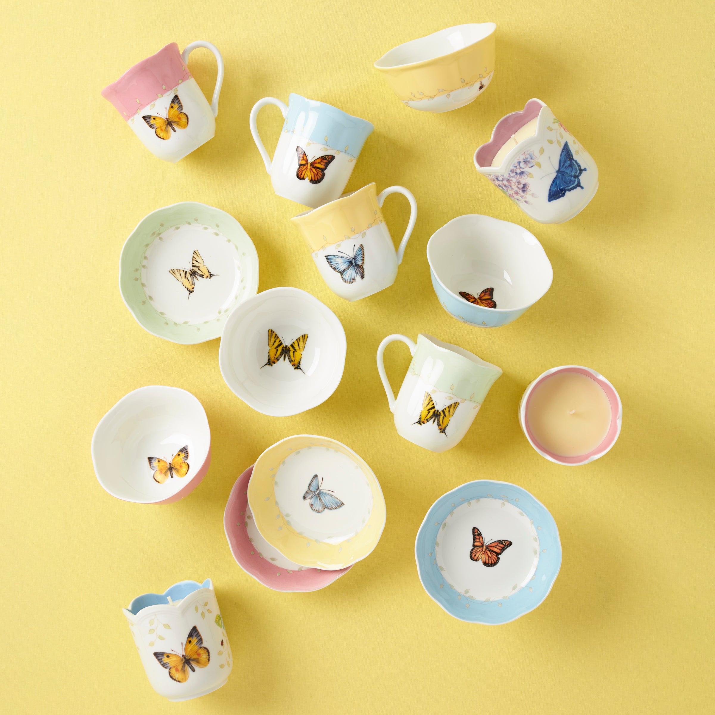 Ceramic Dessert Bowl Set with Butterfly Meadow Design | 4-Piece