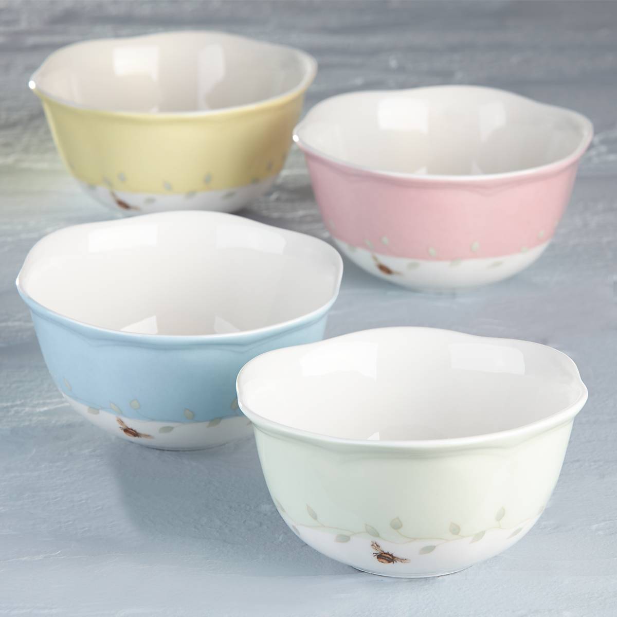 Ceramic Dessert Bowl Set with Butterfly Meadow Design | 4-Piece