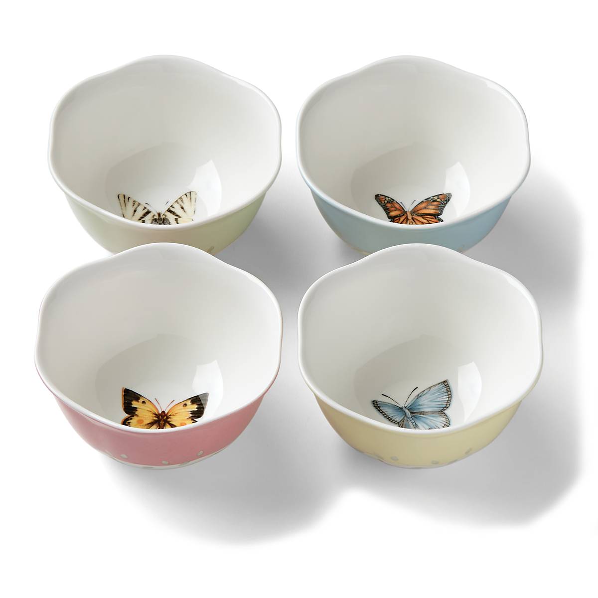 Ceramic Dessert Bowl Set with Butterfly Meadow Design | 4-Piece