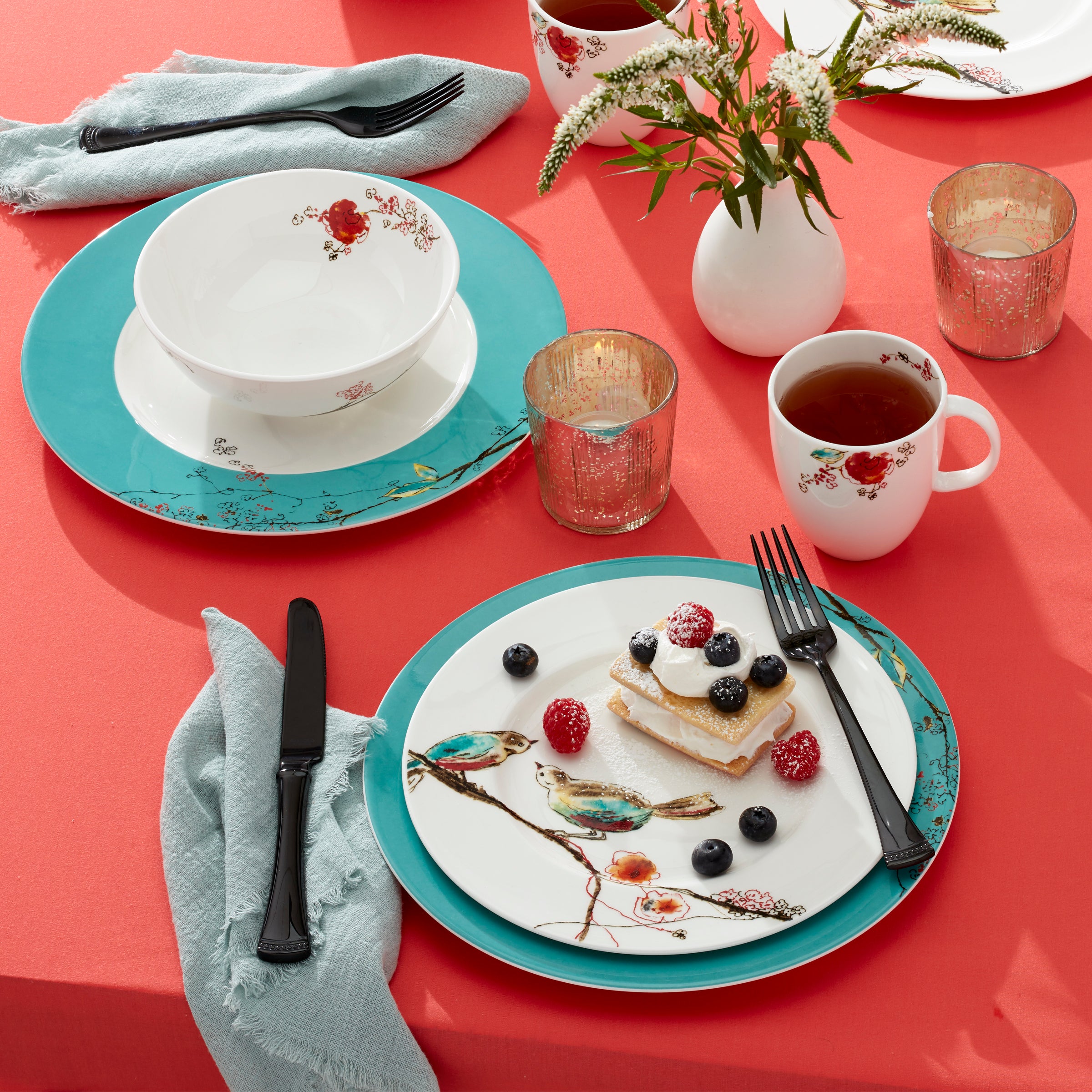 Porcelain Soup Bowl with Floral & Bird Design | Chirp Bowl