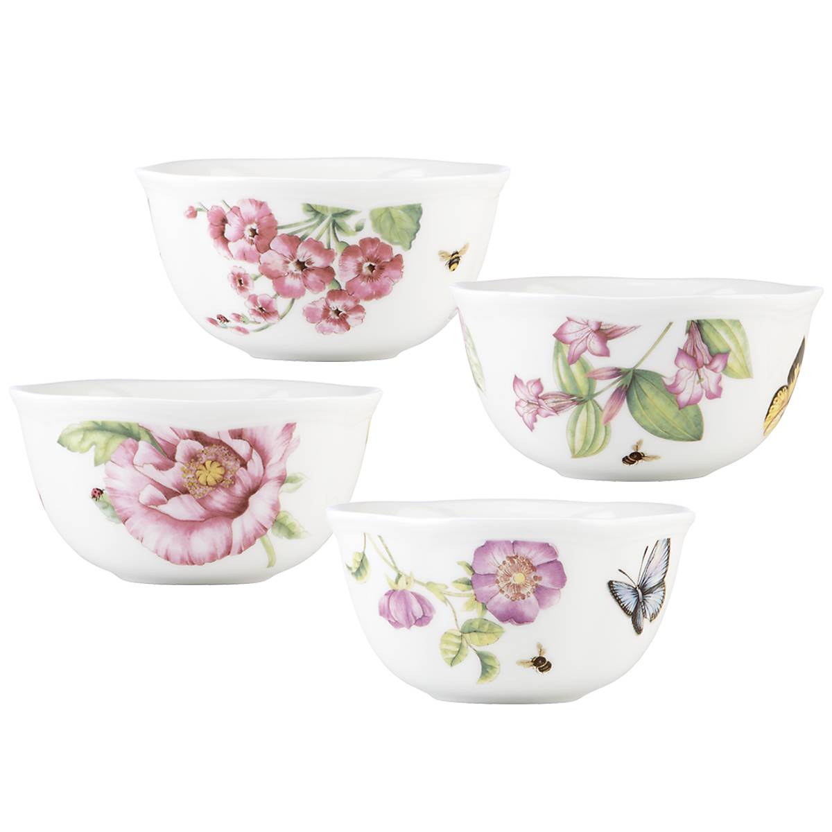 Ceramic Dessert Bowls Set with Floral & Butterfly Design | Butterfly Meadow Bloom