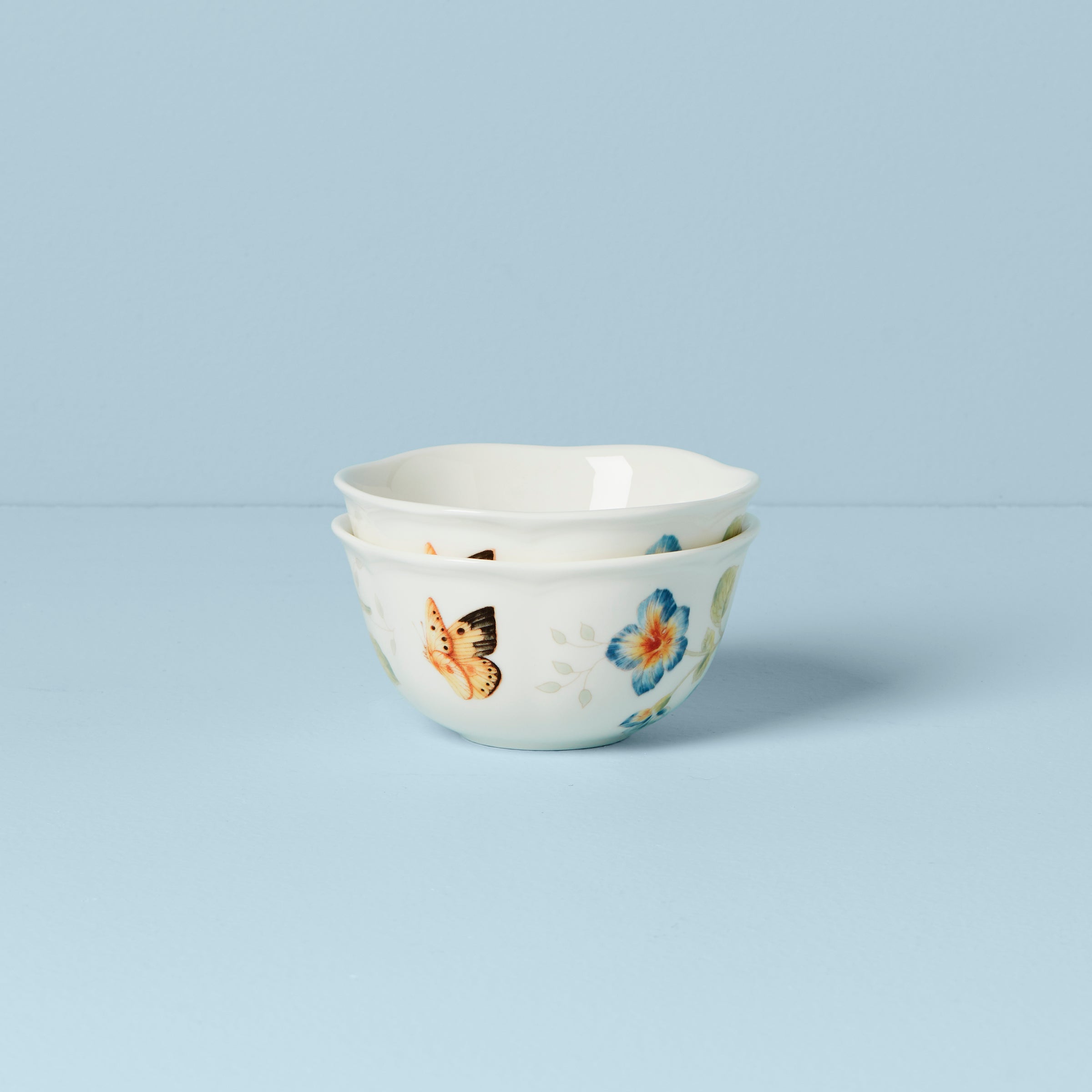 Porcelain Dessert Bowls Set with Scalloped Rim & Butterfly Design | Butterfly Meadow