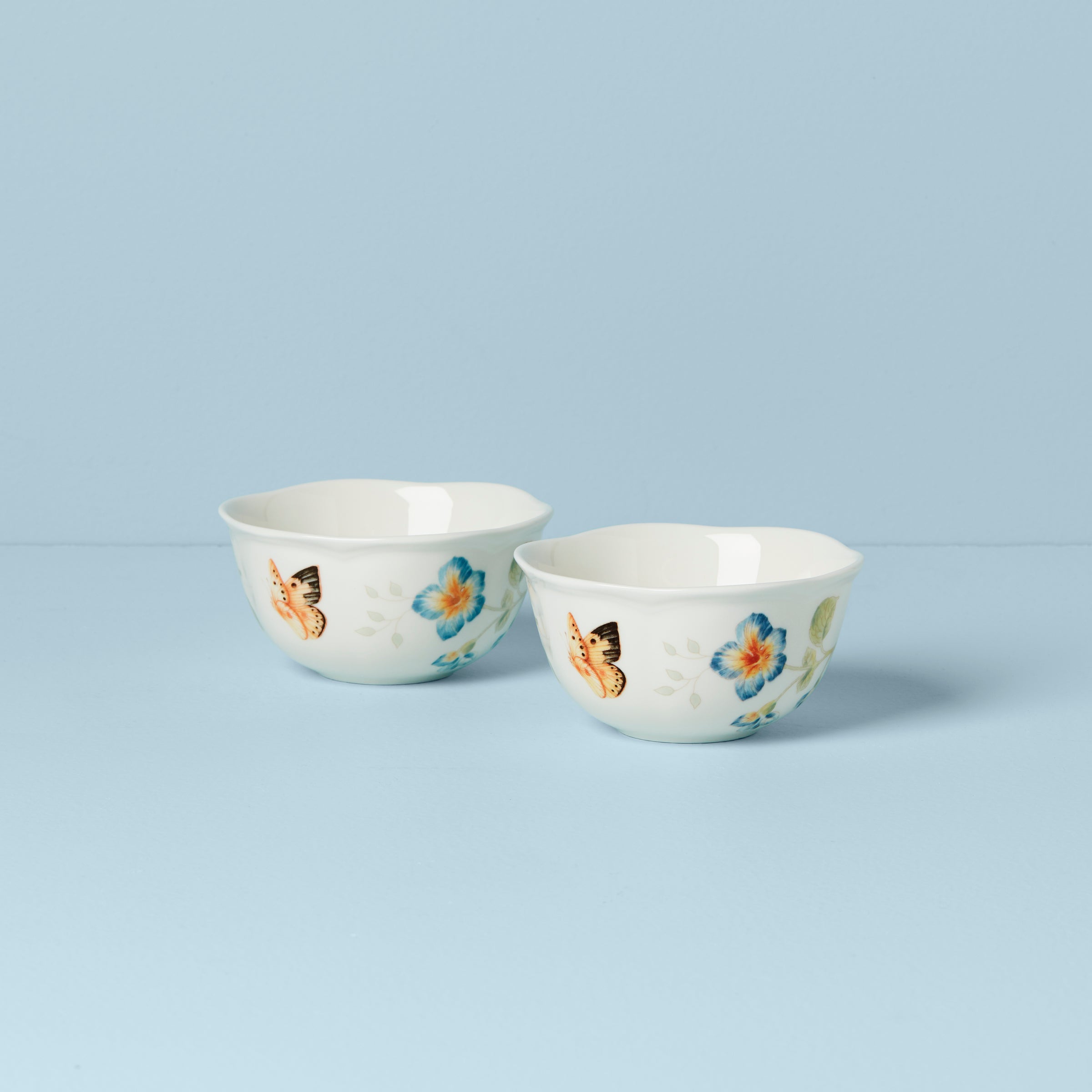 Porcelain Dessert Bowls Set with Scalloped Rim & Butterfly Design | Butterfly Meadow