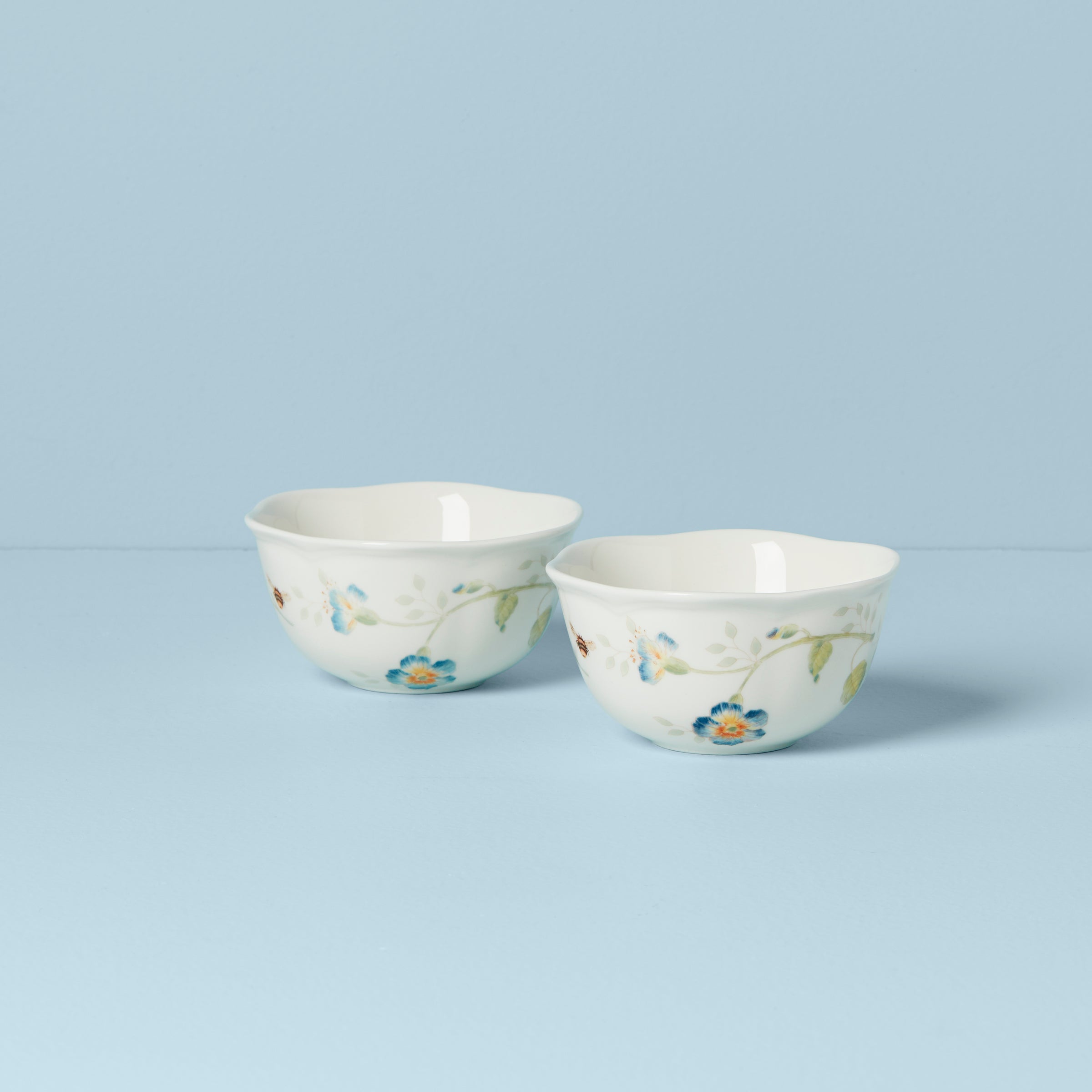 Porcelain Dessert Bowls Set with Scalloped Rim & Butterfly Design | Butterfly Meadow