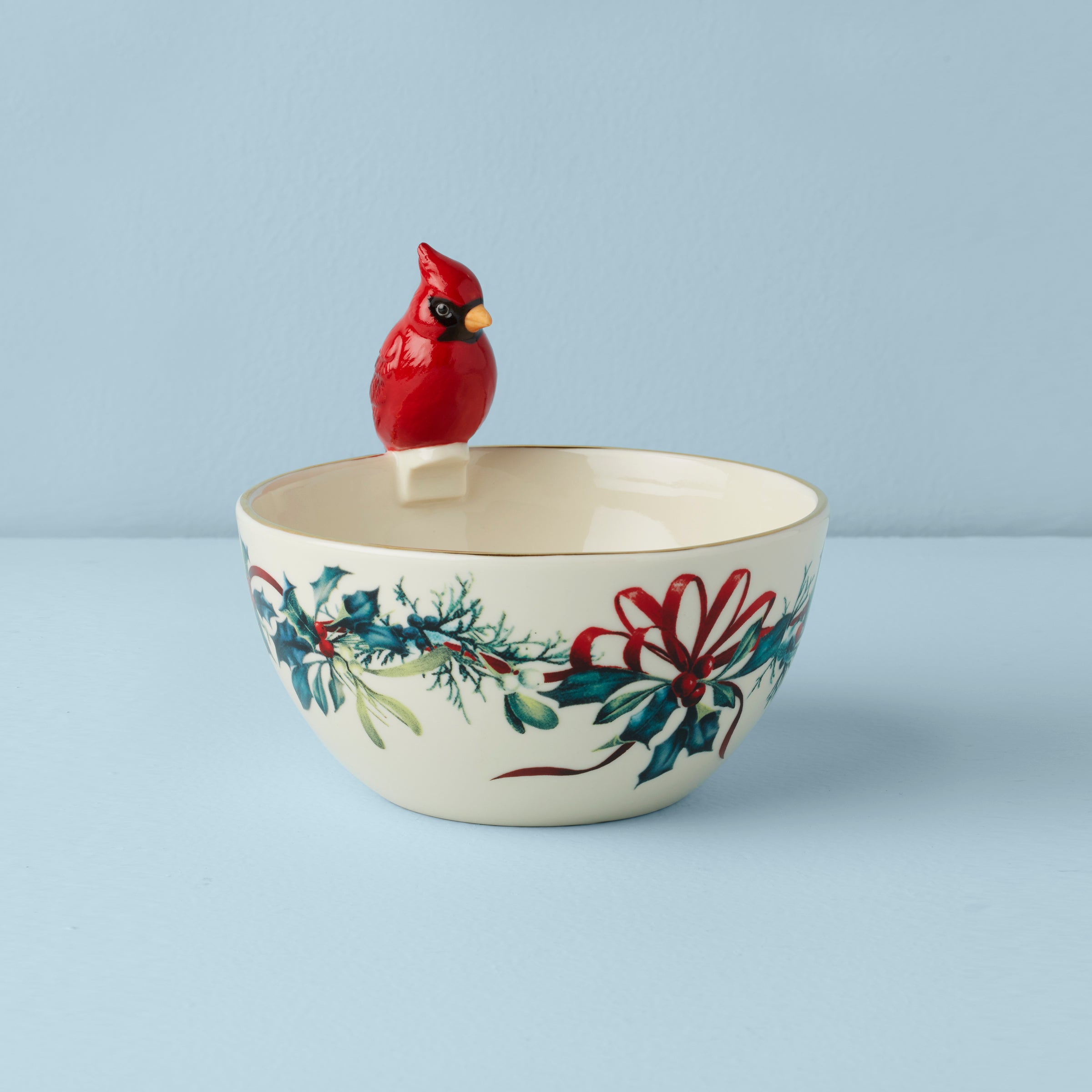 Cardinal Holiday Bowl with Holly Accents | Winter Greetings