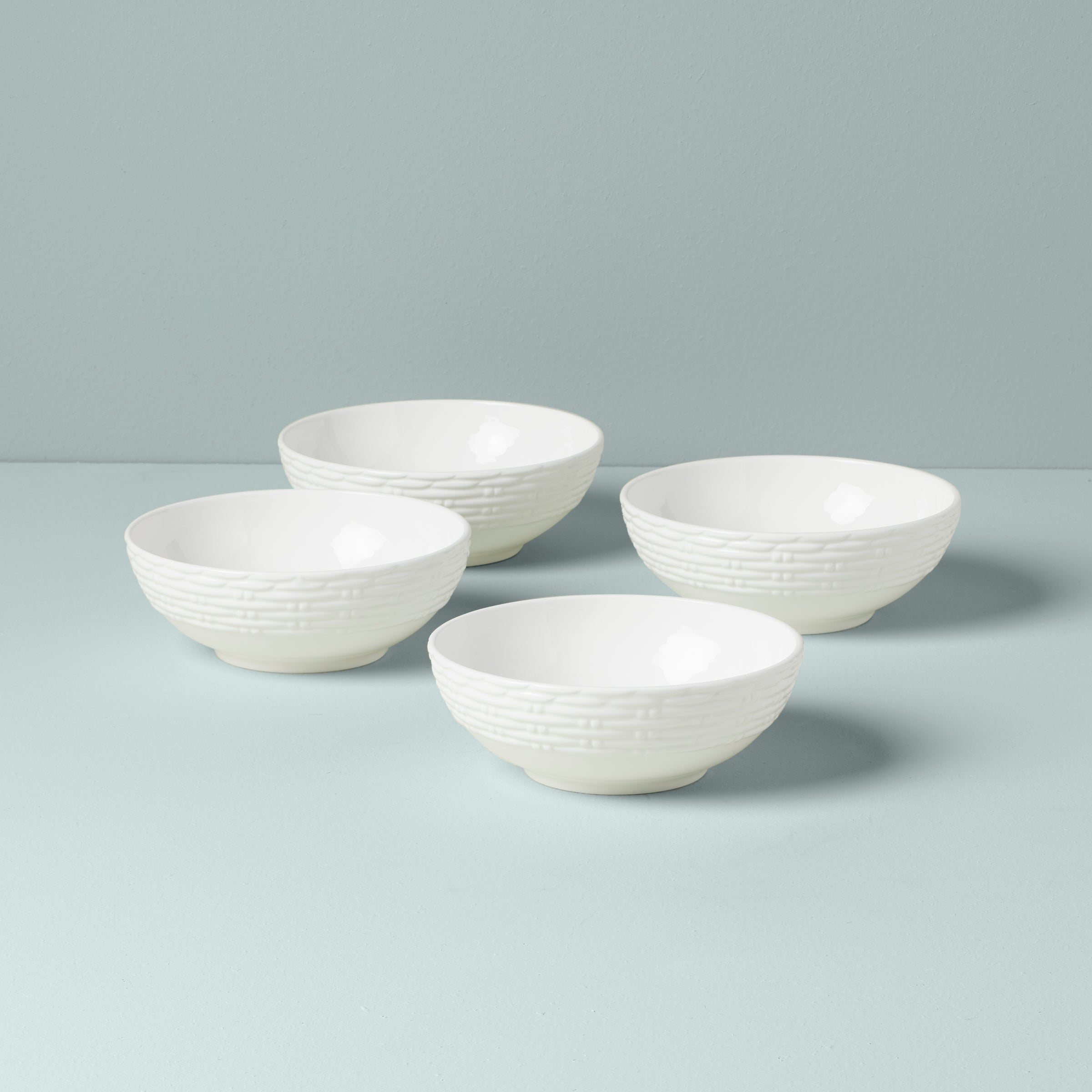 Woven Wicker Texture Bone China Bowls - Set of 4 | Wicker Creek