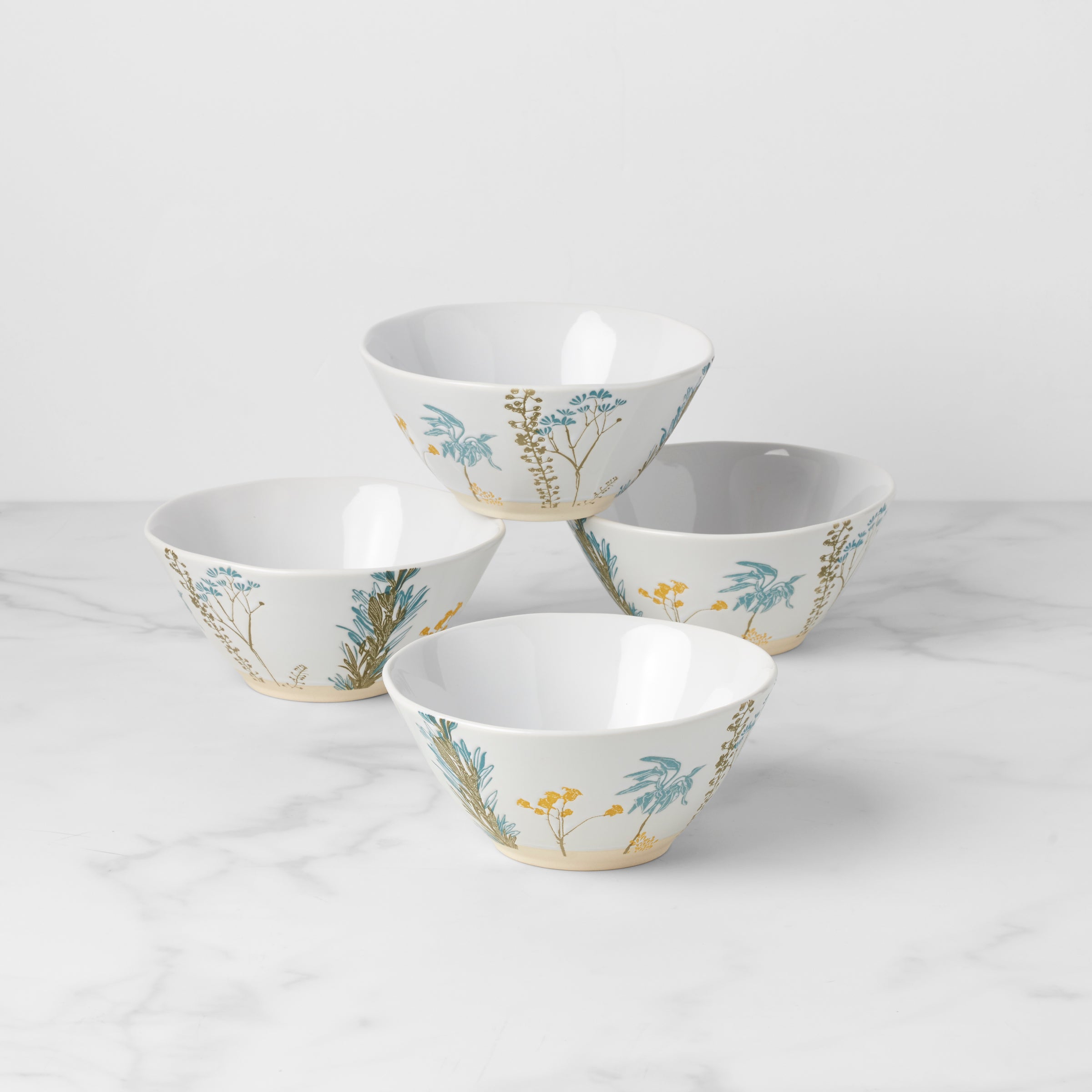 Wildflowers Stoneware Bowls Set of 4 for Spring & Summer Dining | Handcrafted Tableware