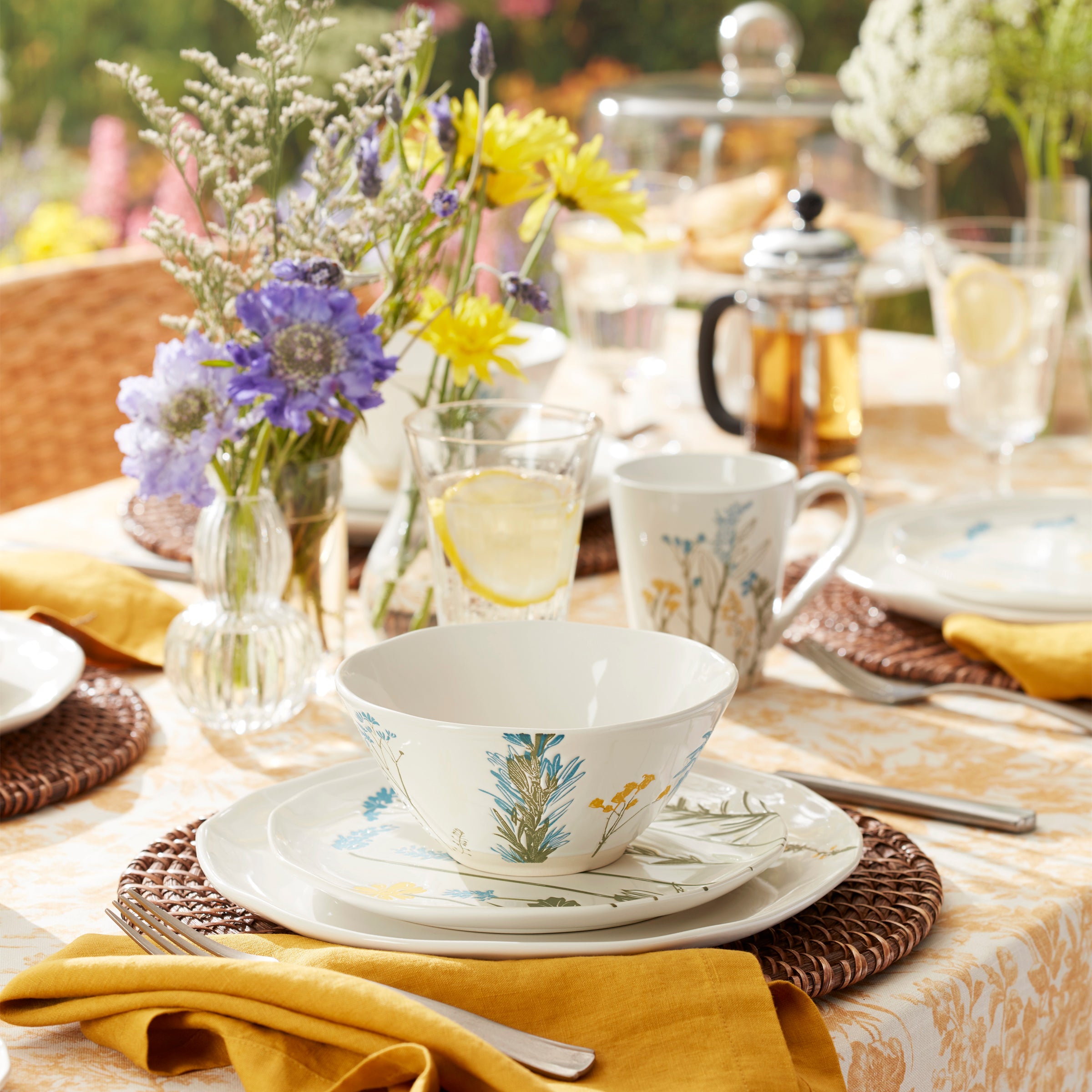 Wildflowers Stoneware Bowls Set of 4 for Spring & Summer Dining | Handcrafted Tableware
