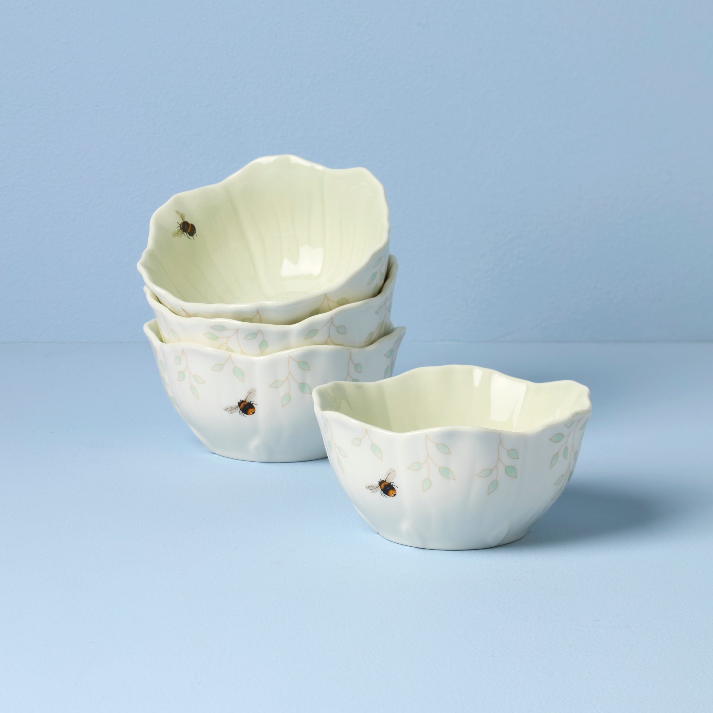 Floral Green Dessert Bowls - Set of 4 | Butterfly Meadow