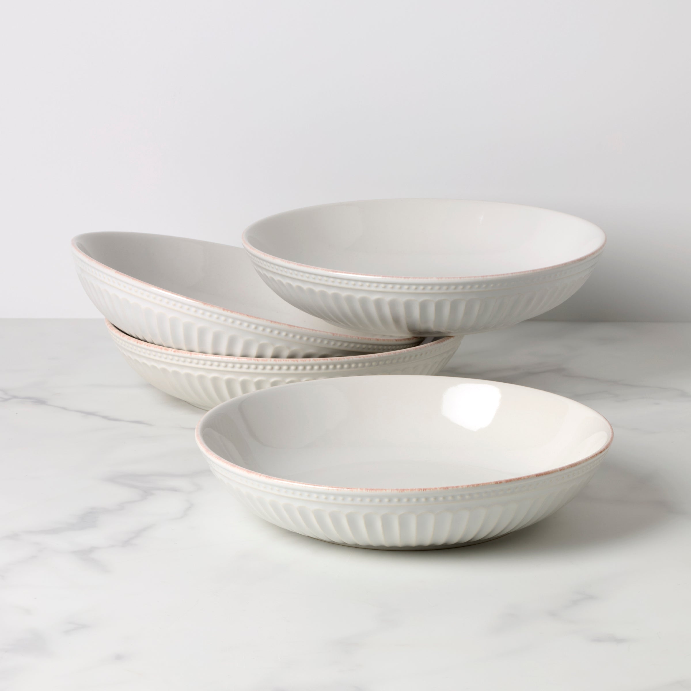 French Ceramic Dinner Bowls - Set of 4 with Groove Design | Perle