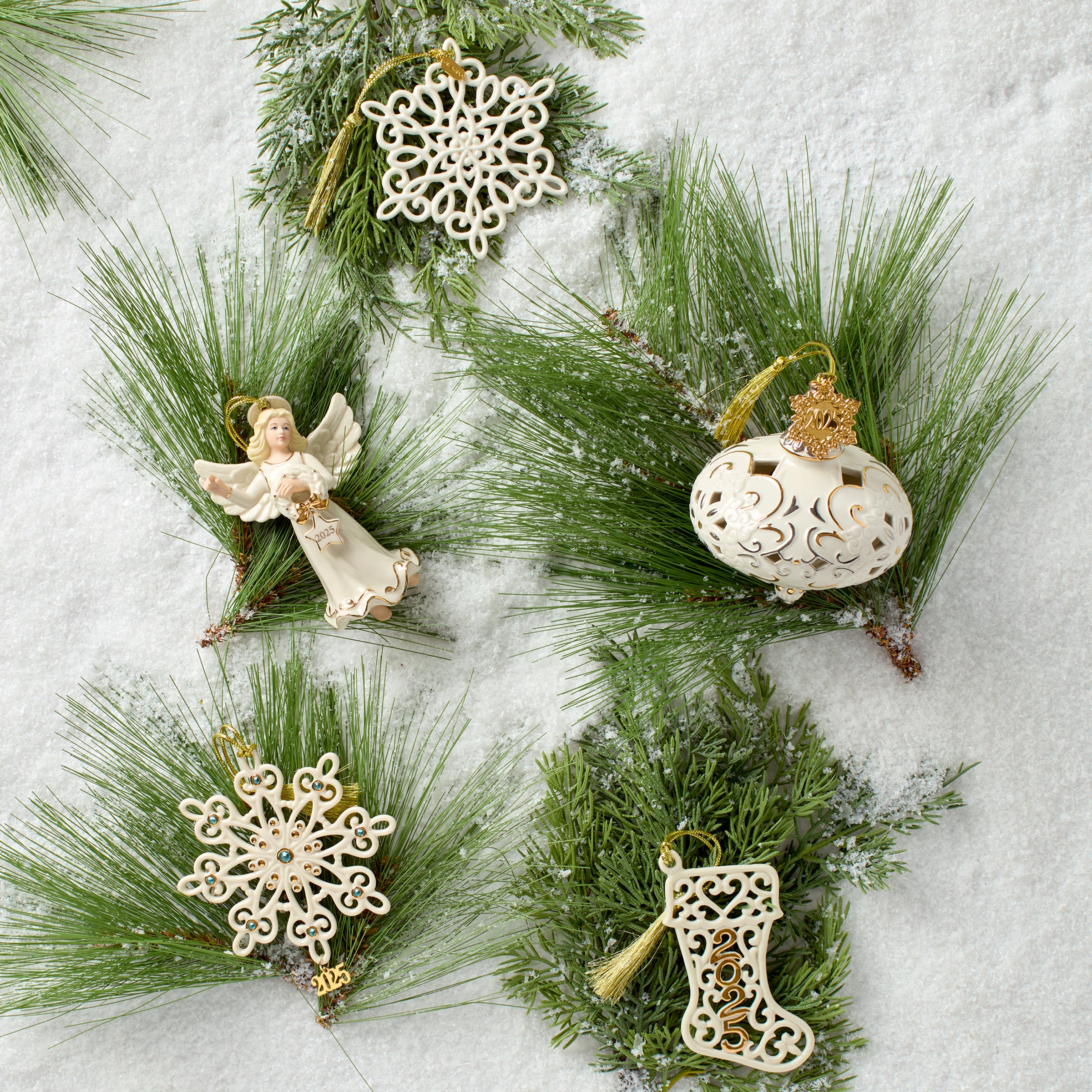 2025 Lenox Porcelain Christmas Ornament with Snowflake Cutouts | Ivory & Gold