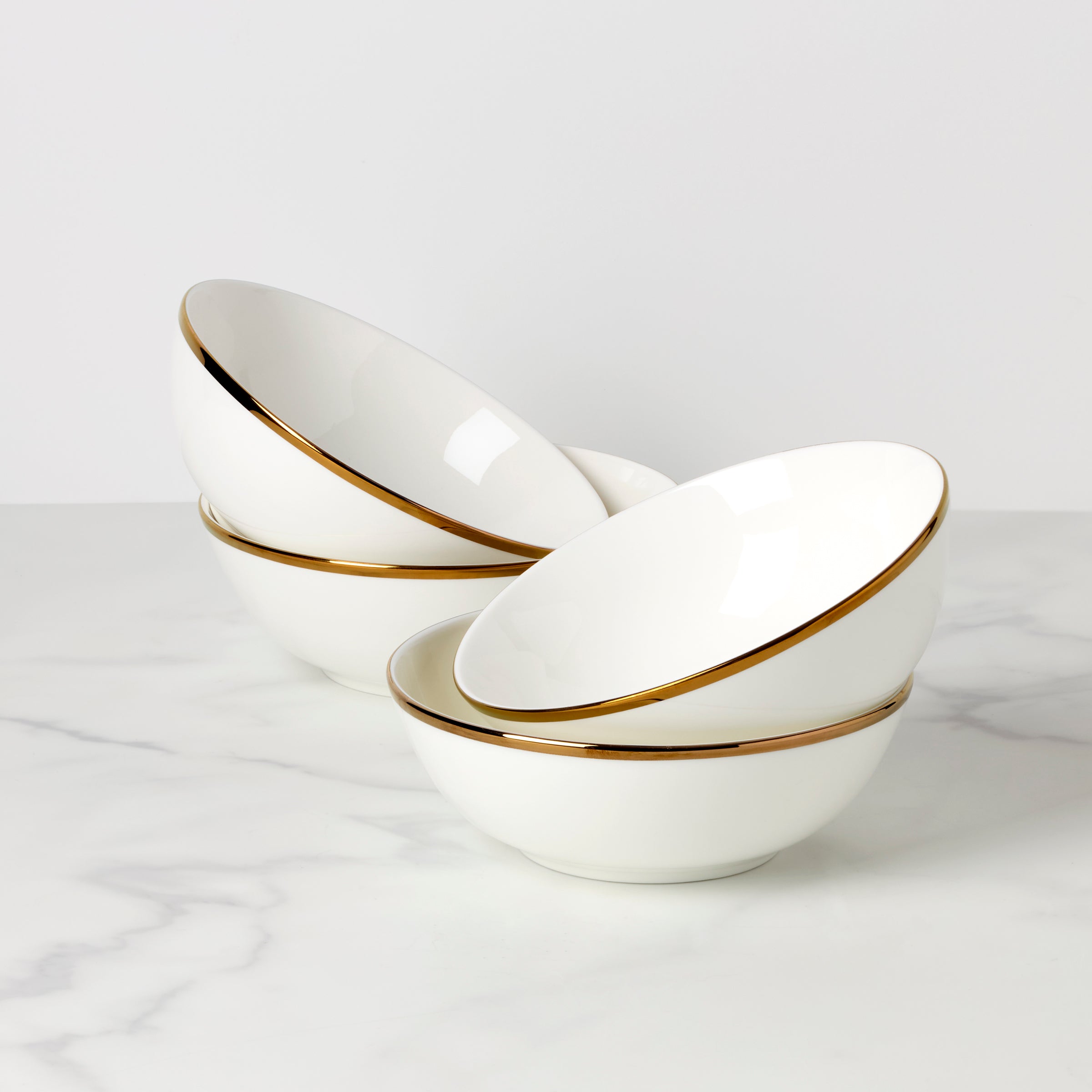 Microwave-Safe Porcelain Bowls with Gold Trim | Contempo Luxe Set of 4