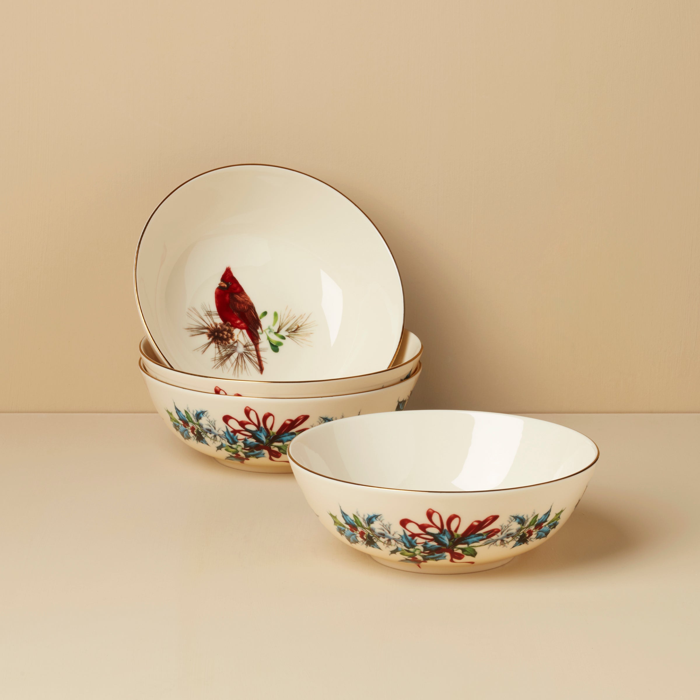 Porcelain Winter Place Setting Bowls with Gold Accents - Set of 4