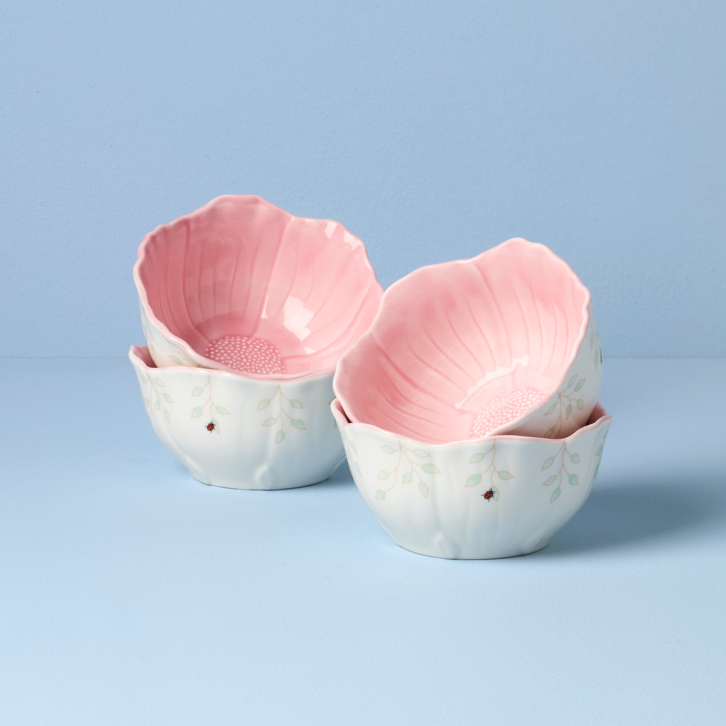 Floral Pink Dessert Bowls Set of 4 | Butterfly Meadow