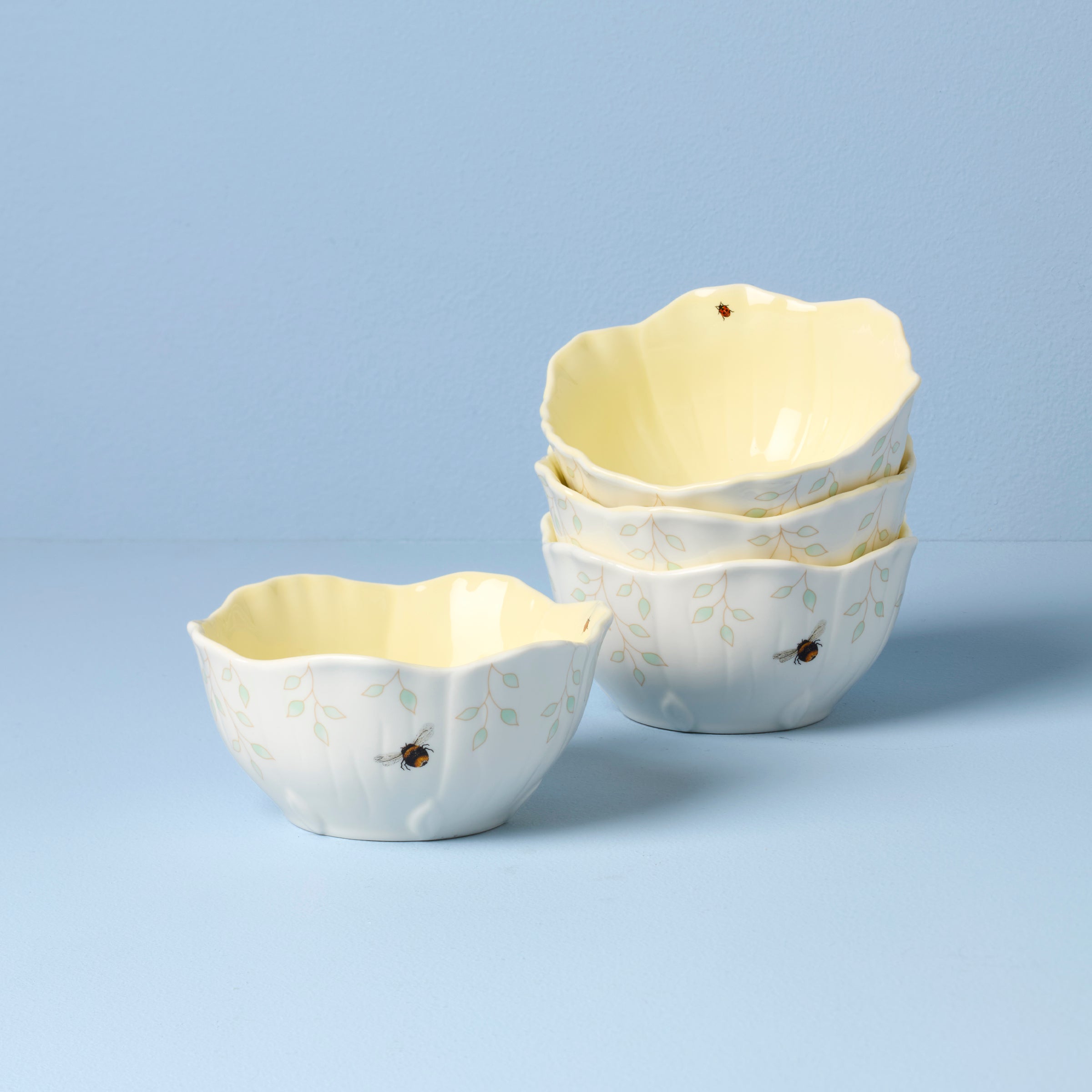 Floral Blue Dessert Bowls Set of 4 | Butterfly Meadow Collection