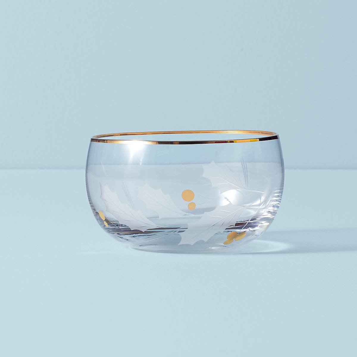 Holiday Gold Glass Nut Bowl with Holly Leaf Design | Elegant Serving Dish