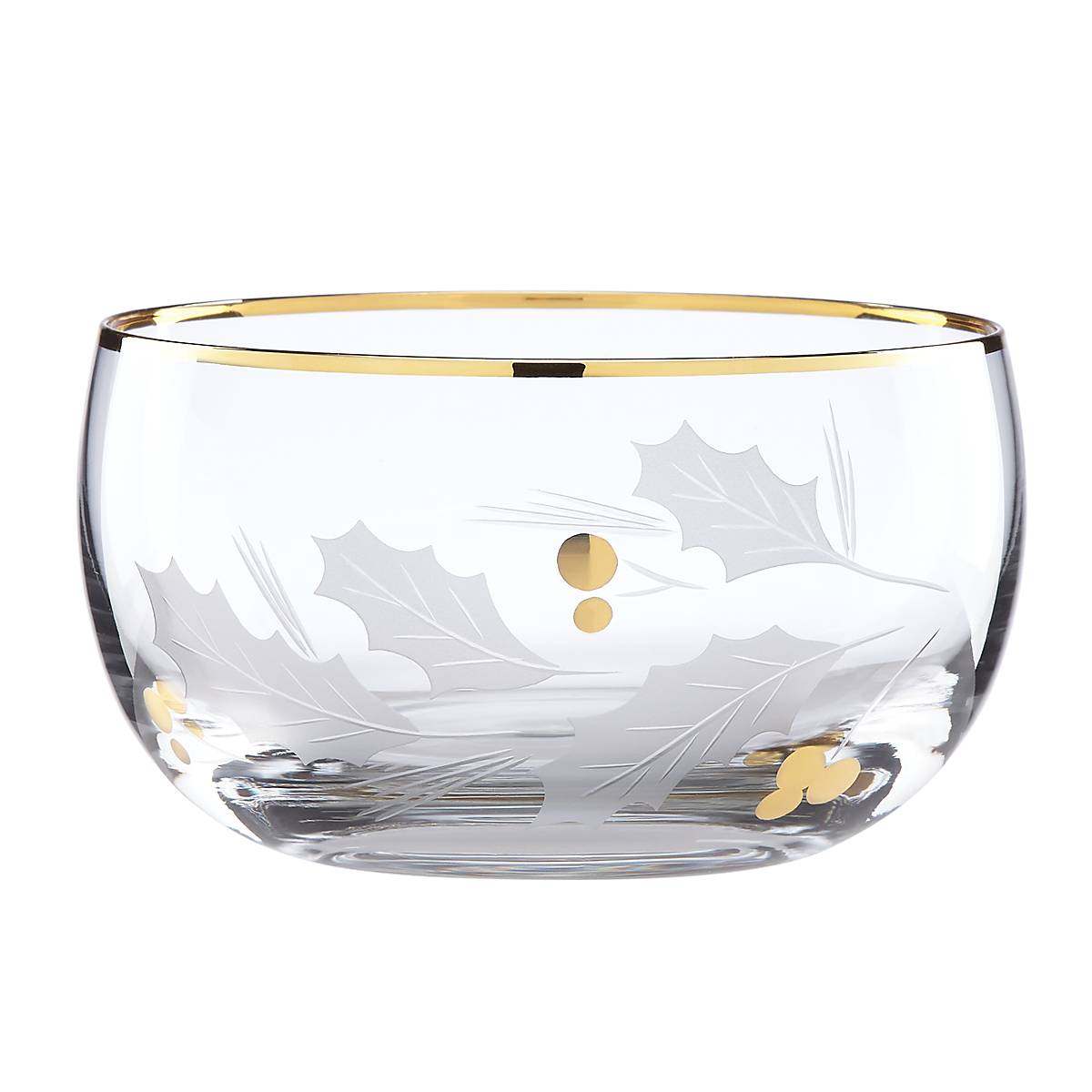 Holiday Gold Glass Nut Bowl with Holly Leaf Design | Elegant Serving Dish