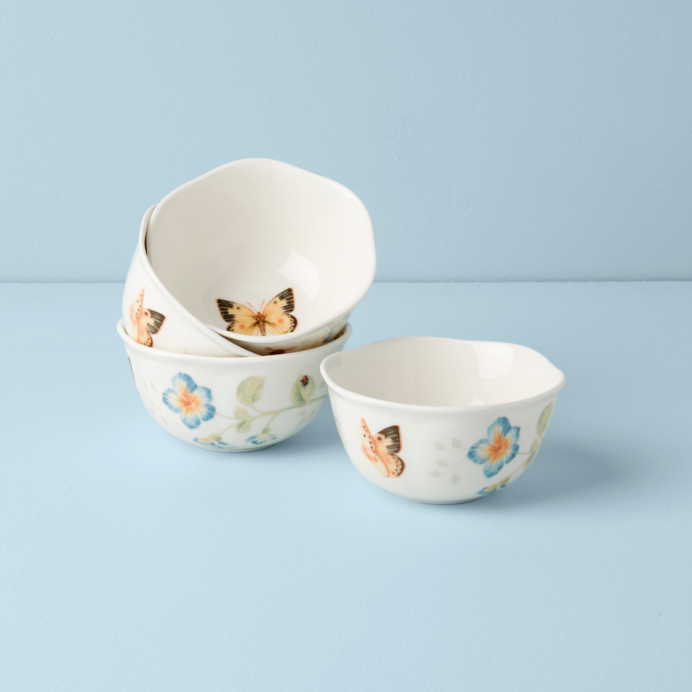 Floral Ceramic Dessert Bowls - Set of 4 | Butterfly Meadow