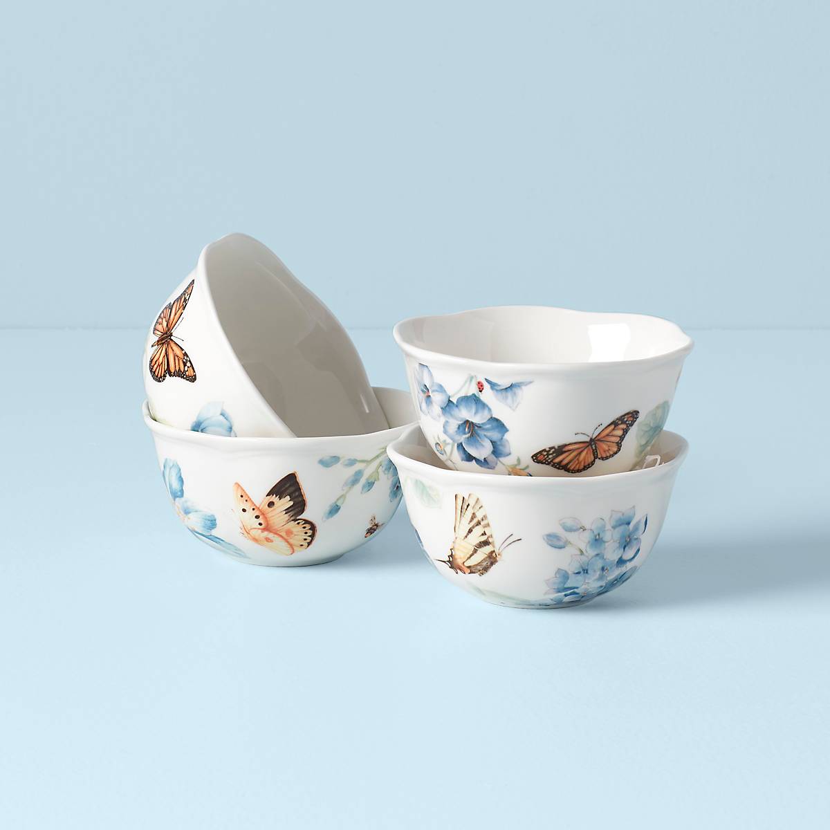 Porcelain Dessert Bowls with Butterfly & Floral Design | Set of 4