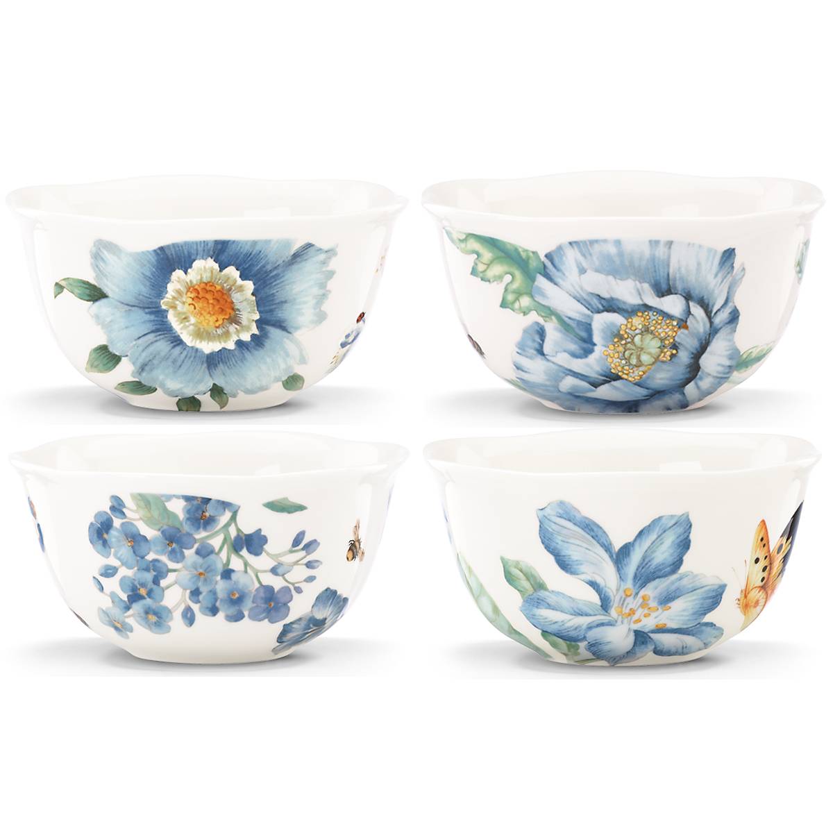 Porcelain Dessert Bowls with Butterfly & Floral Design | Set of 4