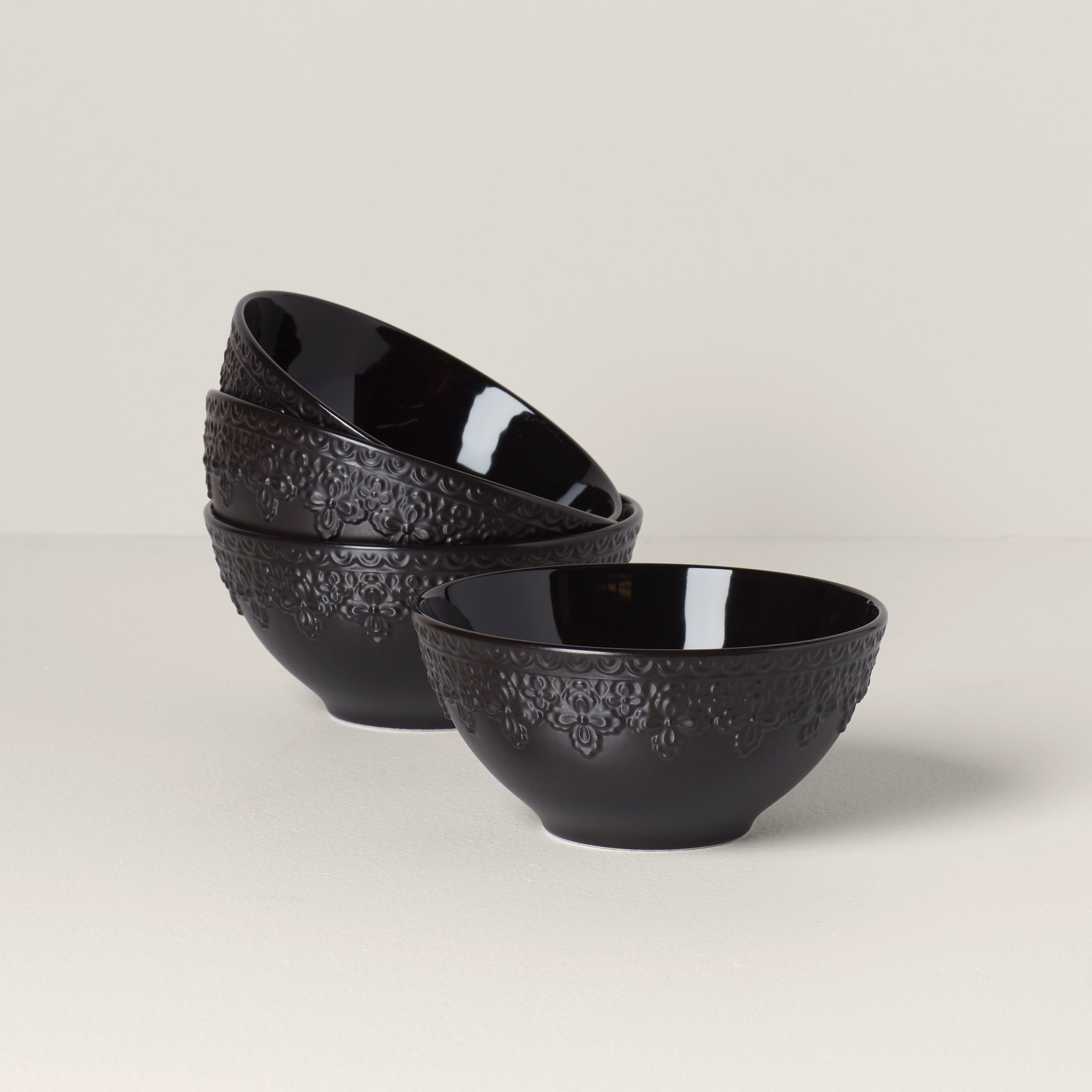 Black Ironstone Bowls Set of 4 for Soup & Salad | Chelse Muse Fleur