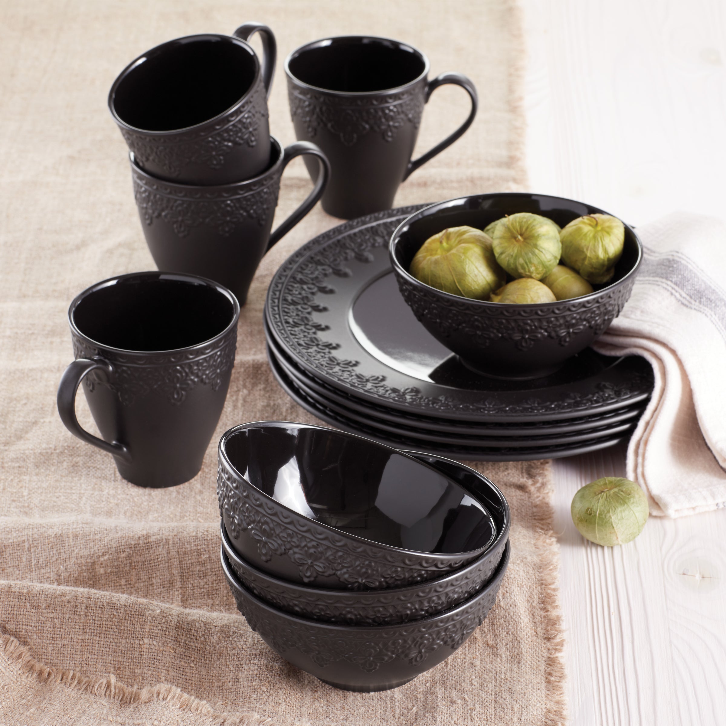 Black Ironstone Bowls Set of 4 for Soup & Salad | Chelse Muse Fleur