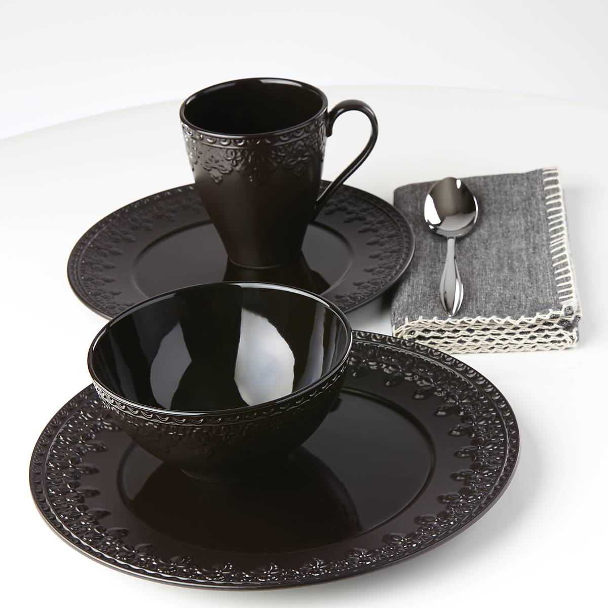 Black Ironstone Bowls Set of 4 for Soup & Salad | Chelse Muse Fleur