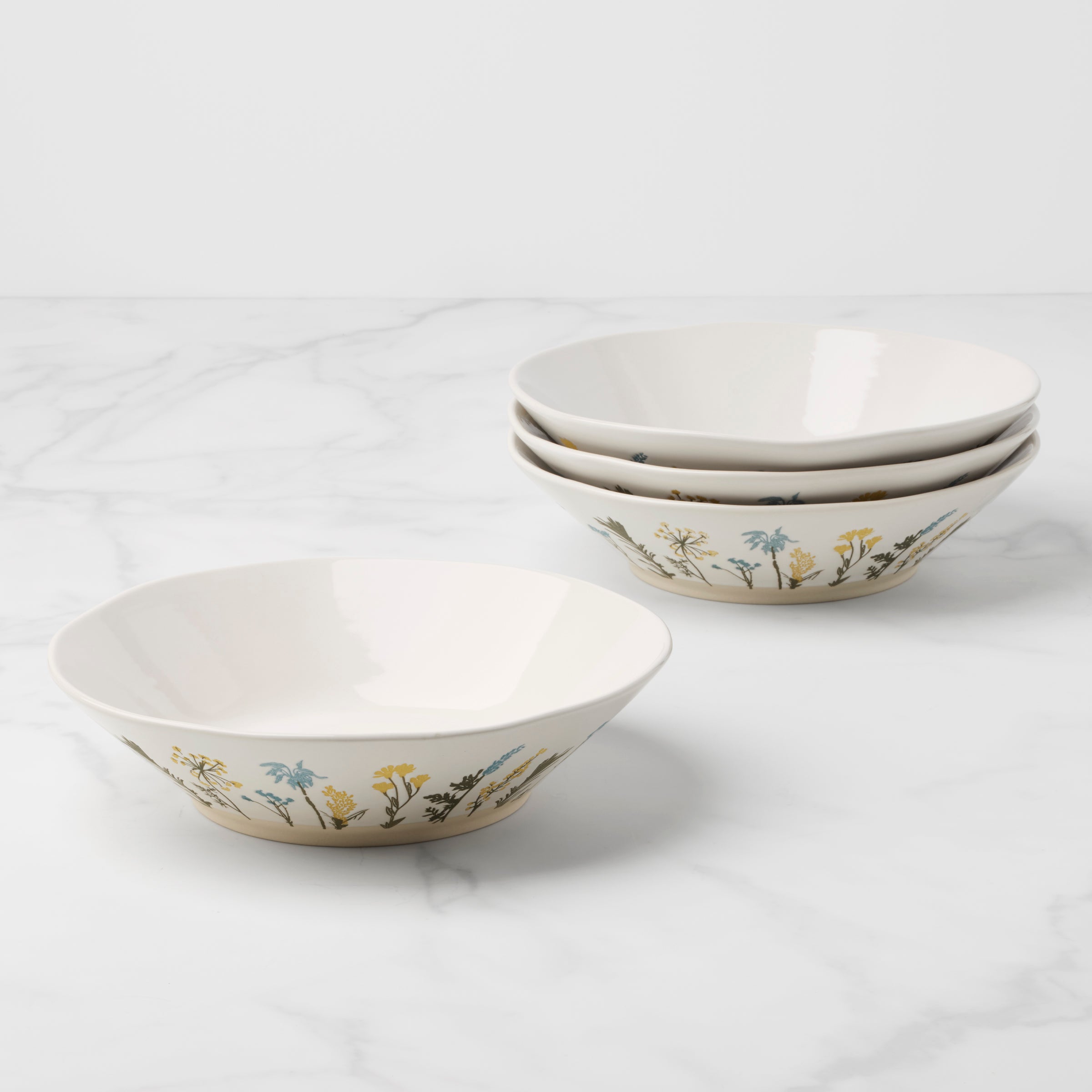 Wildflowers Stoneware Dinner Bowls Set of 4 | Picnic-Inspired Design