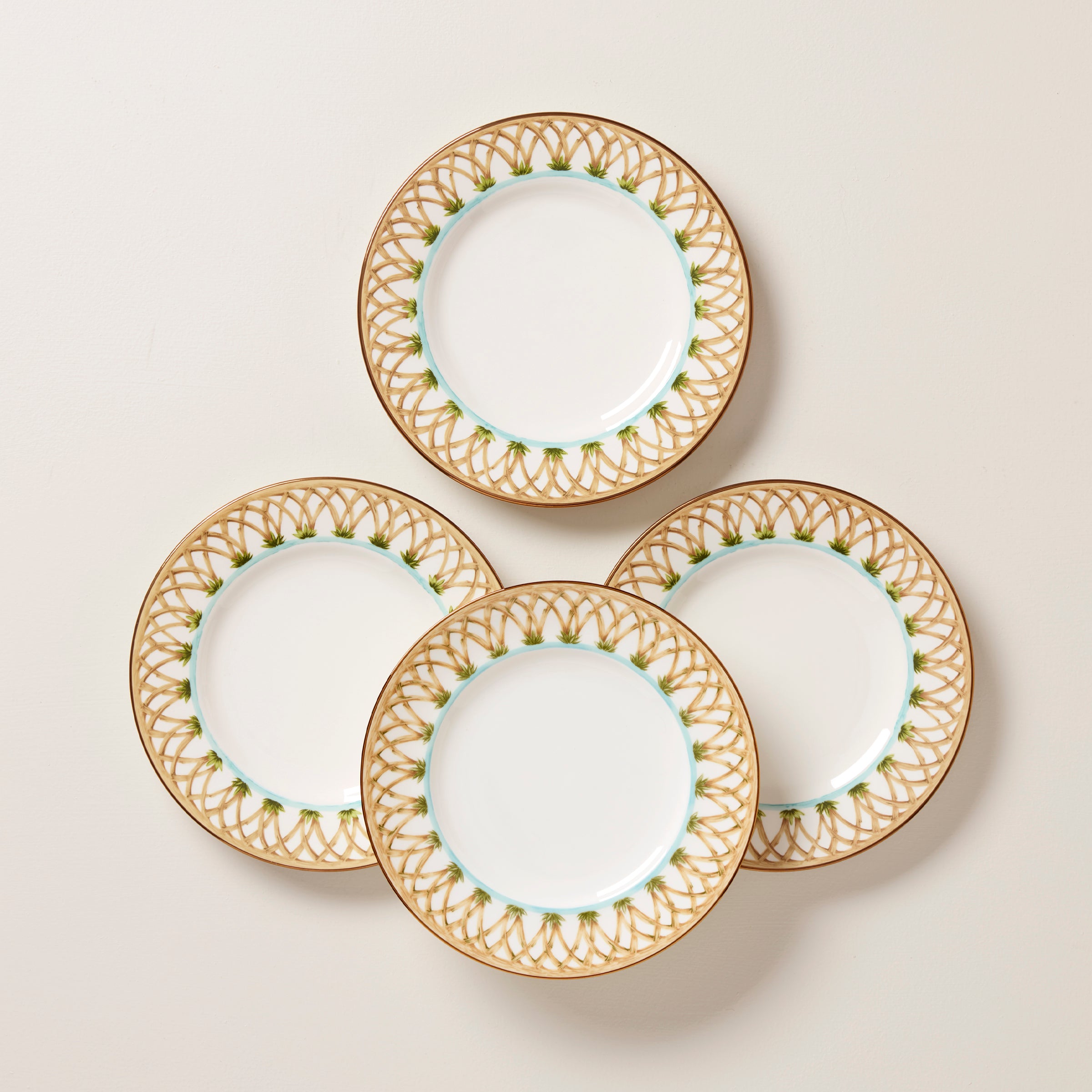 British Colonial Bamboo Porcelain Plates - Set of 4 | Microwave & Dishwasher Safe