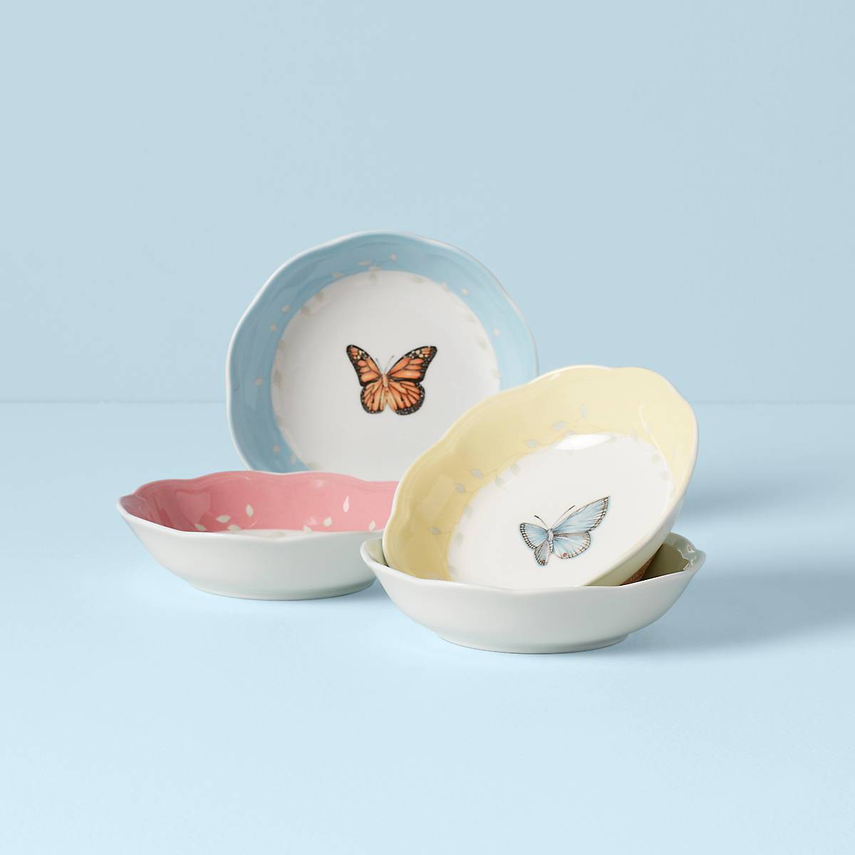 Ceramic Fruit Bowl Set of 4 with Butterfly Meadow Design | Dishwasher Safe