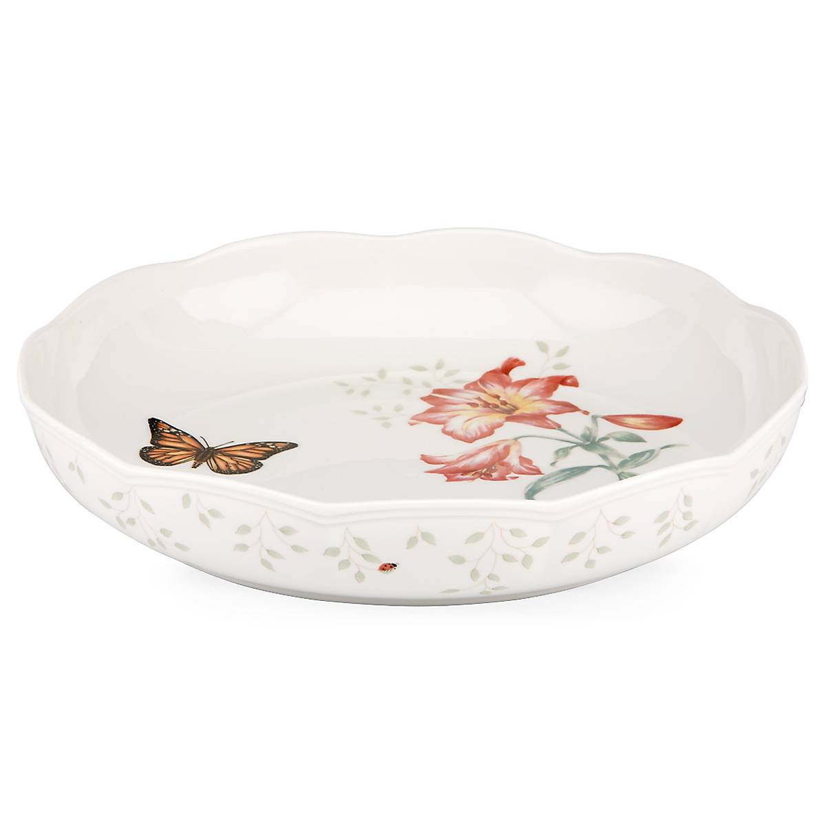 Butterfly Meadow Ceramic Serving Bowl | Floral & Scalloped Rim Design